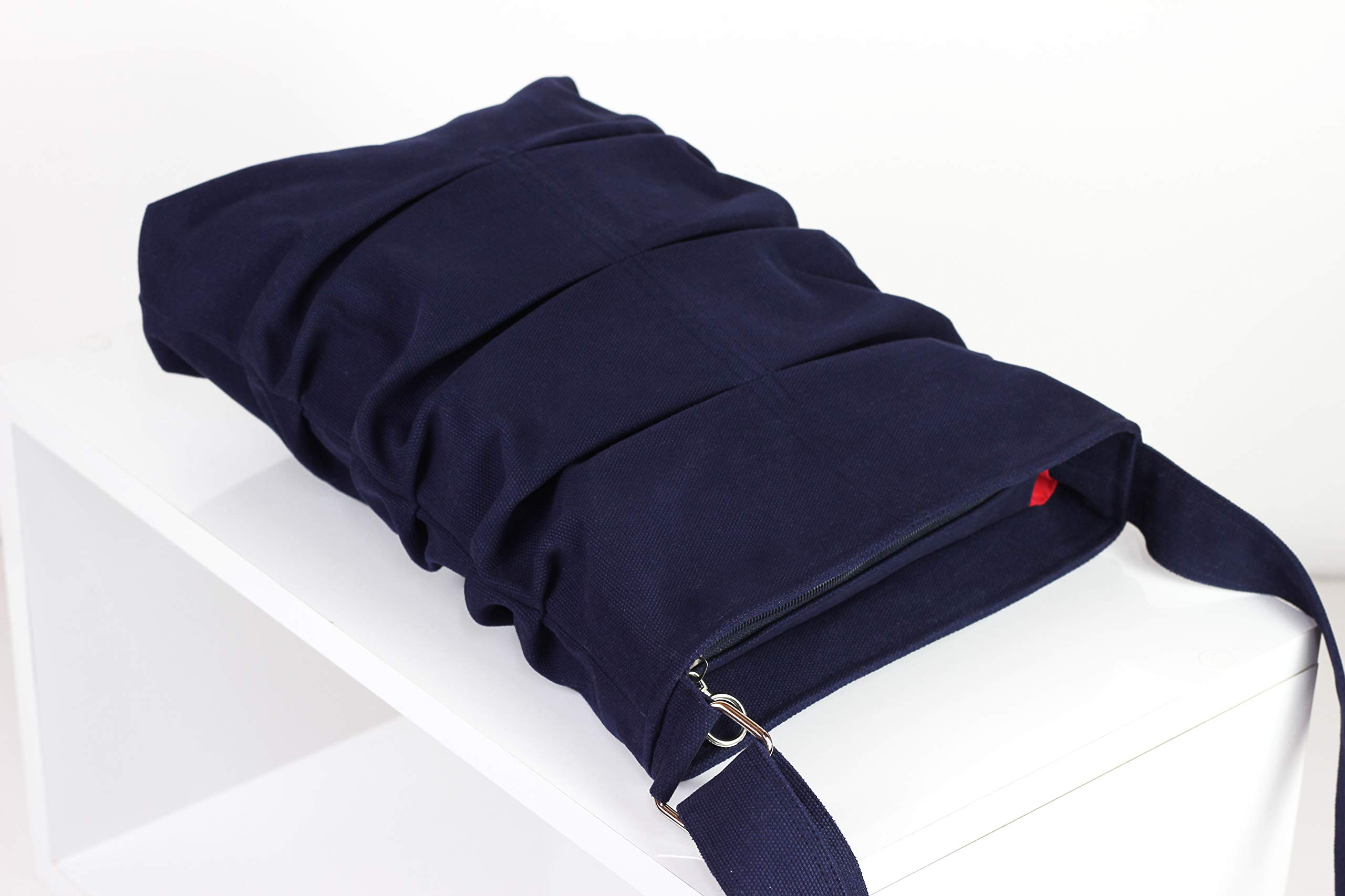 Women's Navy Blue Cotton Crossbody Small Tote Bag - Washable, Fully Lined with Zipper Closure & Pleated Design - Perfect for Casual Outings, Shopping & Travel Accessories