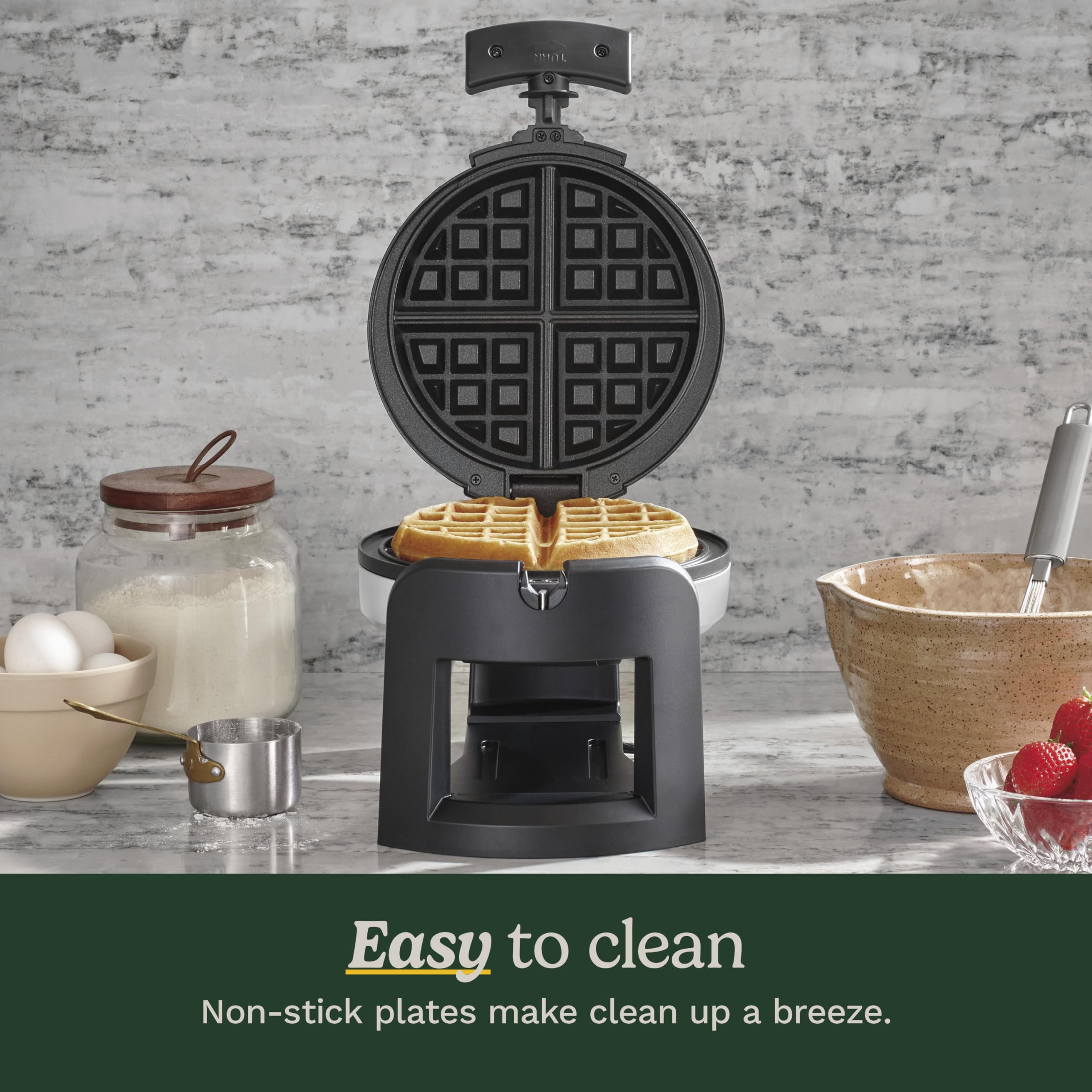 Cuisinart WAF-F30 Belgian Waffle Maker - 1 Inch Thick Round Flip Waffle Iron, Black & Silver - Perfect for Breakfast, Brunch, and Family Gatherings