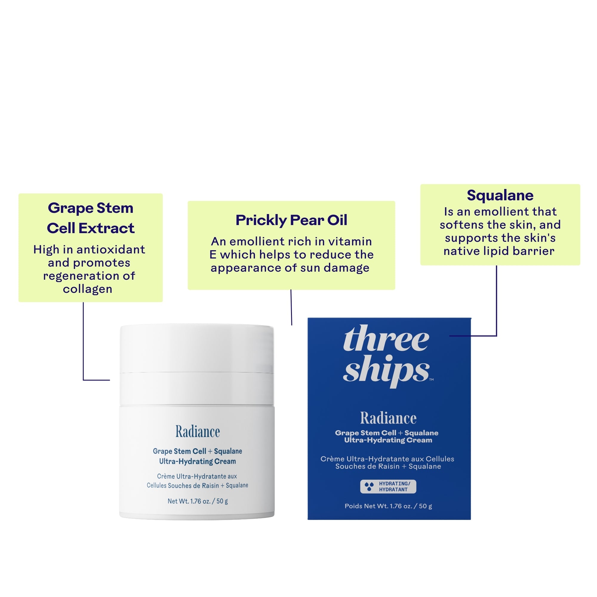 Radiance Grape Stem Cell & Squalane Ultra Hydrating Face Cream - Anti-Aging Moisturizer for Dry Skin | Day & Night Use for Glowing Complexion