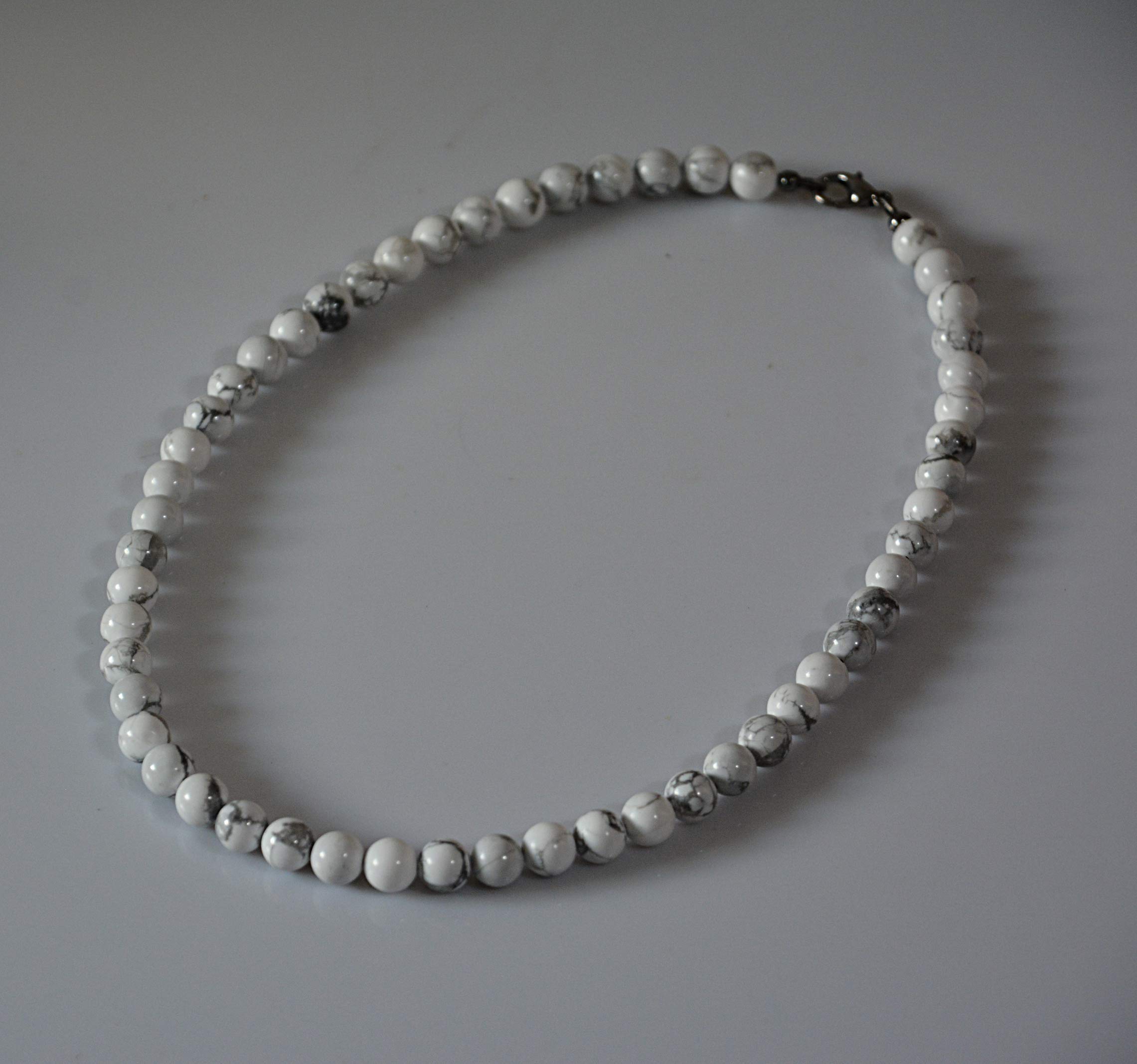 Handmade Howlite Stone Beaded Choker Necklace for Men - 19 Inch Natural White Beaded Jewelry, Perfect Gift for Boyfriend, Husband & Fathers - Ideal for Weddings, Parties & Casual Wear