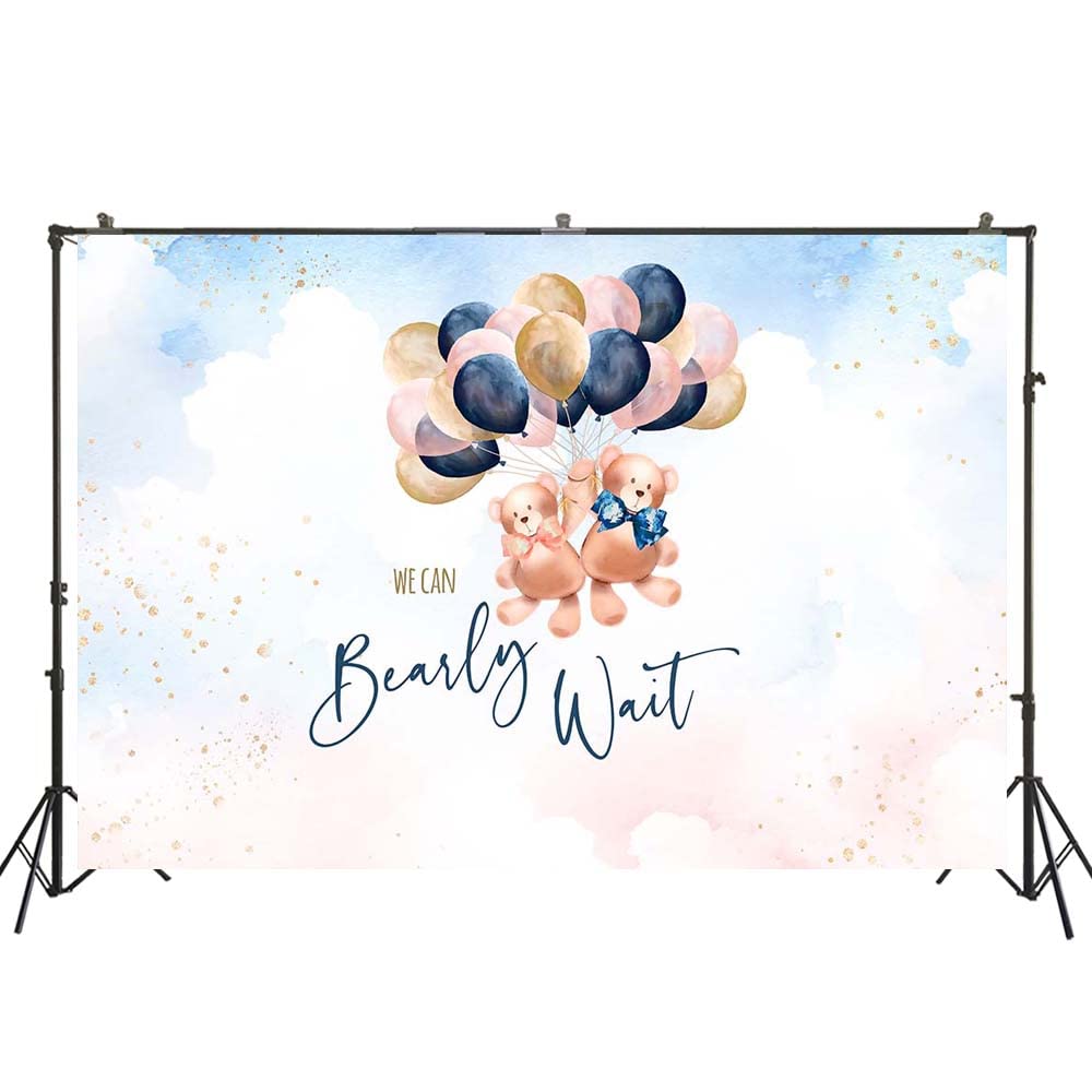 HUAYI Gender Reveal Backdrop - 10x6.5ft Cute Bear Baby Shower Decoration Banner for Twins Boy/Girl Reveal Party | Perfect for Baby Showers, Gender Reveals & Nursery Decor