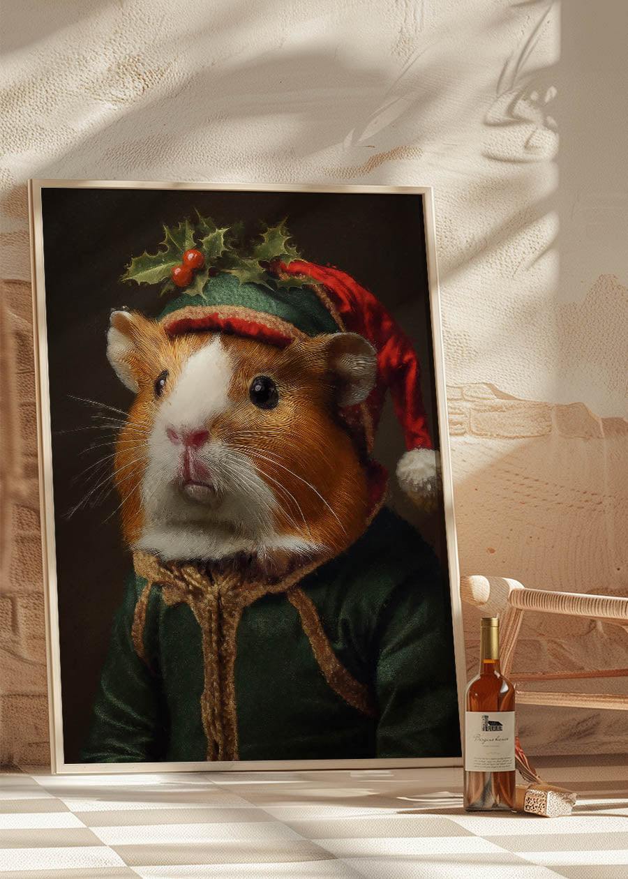 Christmas Guinea Pig Animal Portrait Print - Cute Holiday Pet Art for Home Decor, Gifts & Wall Art - Perfect for Living Room, Bedroom & Office