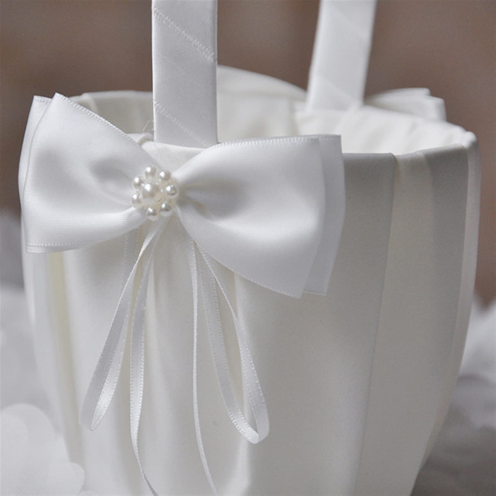 Elegant White Flower Girl Basket - 13x22cm Wedding Party Decor with Simulated Petals for Candy & Flower Petals - Perfect for Bridal Showers, Garden Weddings & Home Decor Gifts