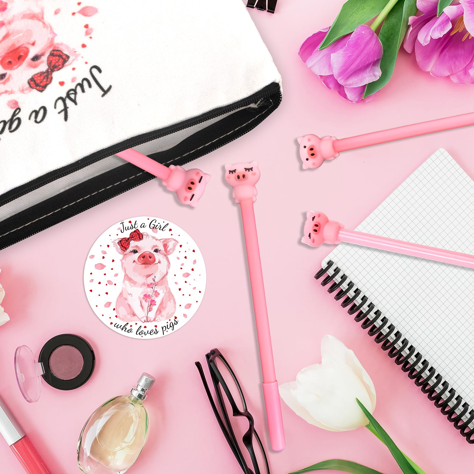 Cute Pig-Themed Gift Set for Women - Travel Cosmetic Bag, Pig Socks, Gel Pen & Mini Mirror - Perfect for Christmas, Birthday & Thanksgiving Presents - Great for Pig Lovers, Makeup Storage & Everyday Use
