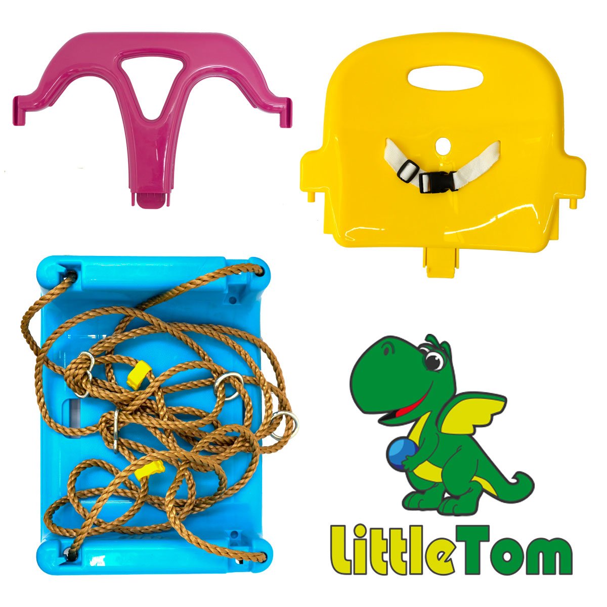 LittleTom 3-in-1 Baby Swing Chair 40x43x33cm for Infants 6-72 Months - Blue & Yellow | Portable Infant Seat for Indoor, Outdoor & Travel Use