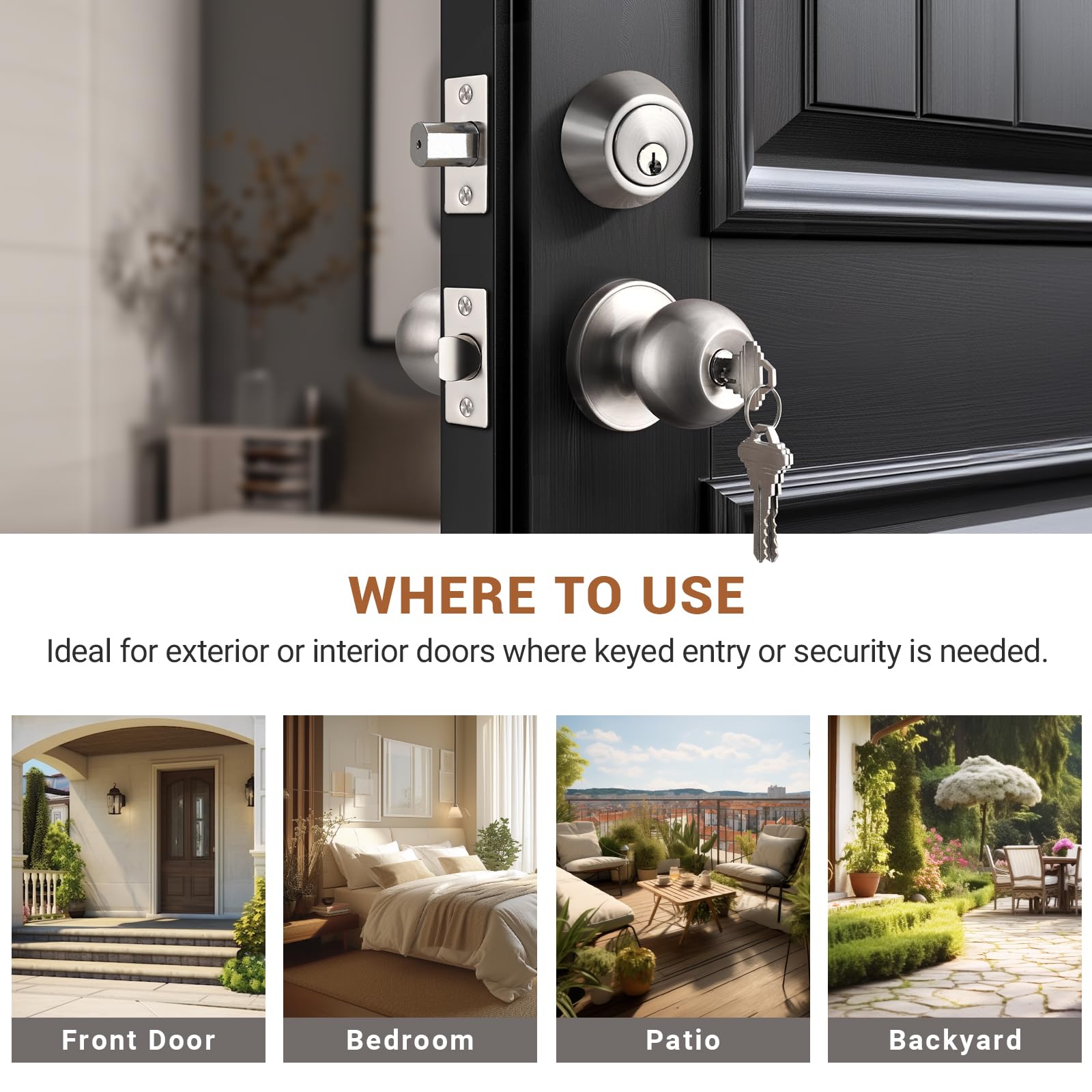 10 Pack Satin Nickel Entry Door Knobs with Single Cylinder Deadbolt - Keyed Alike Door Handle Set for Front Door (Stainless Steel) - Perfect for Home Security & Multi-Door Access Control