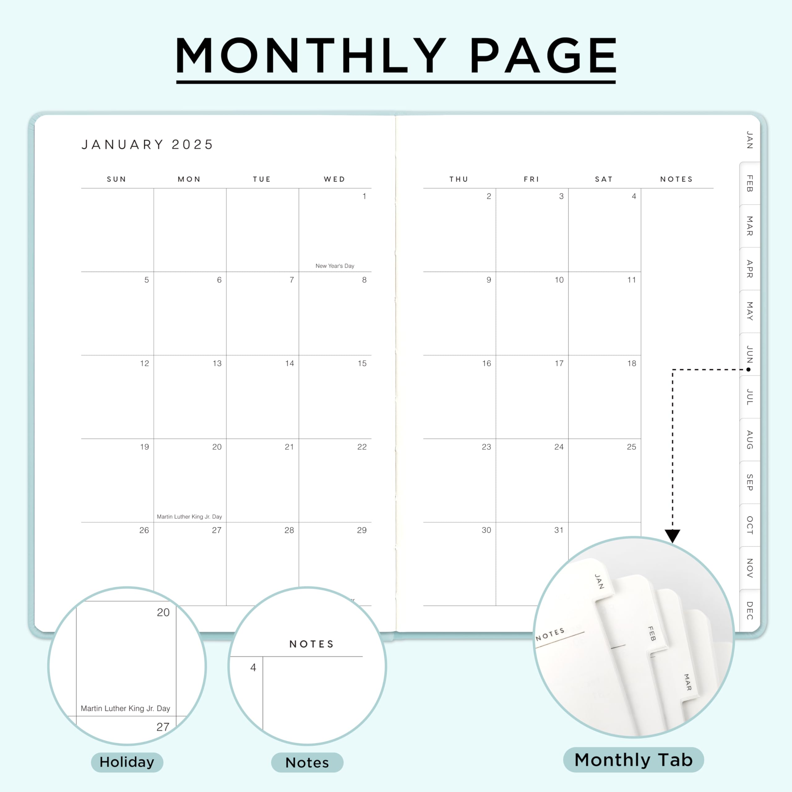 2025 Daily Weekly Monthly Planner - A5 Size (5.7