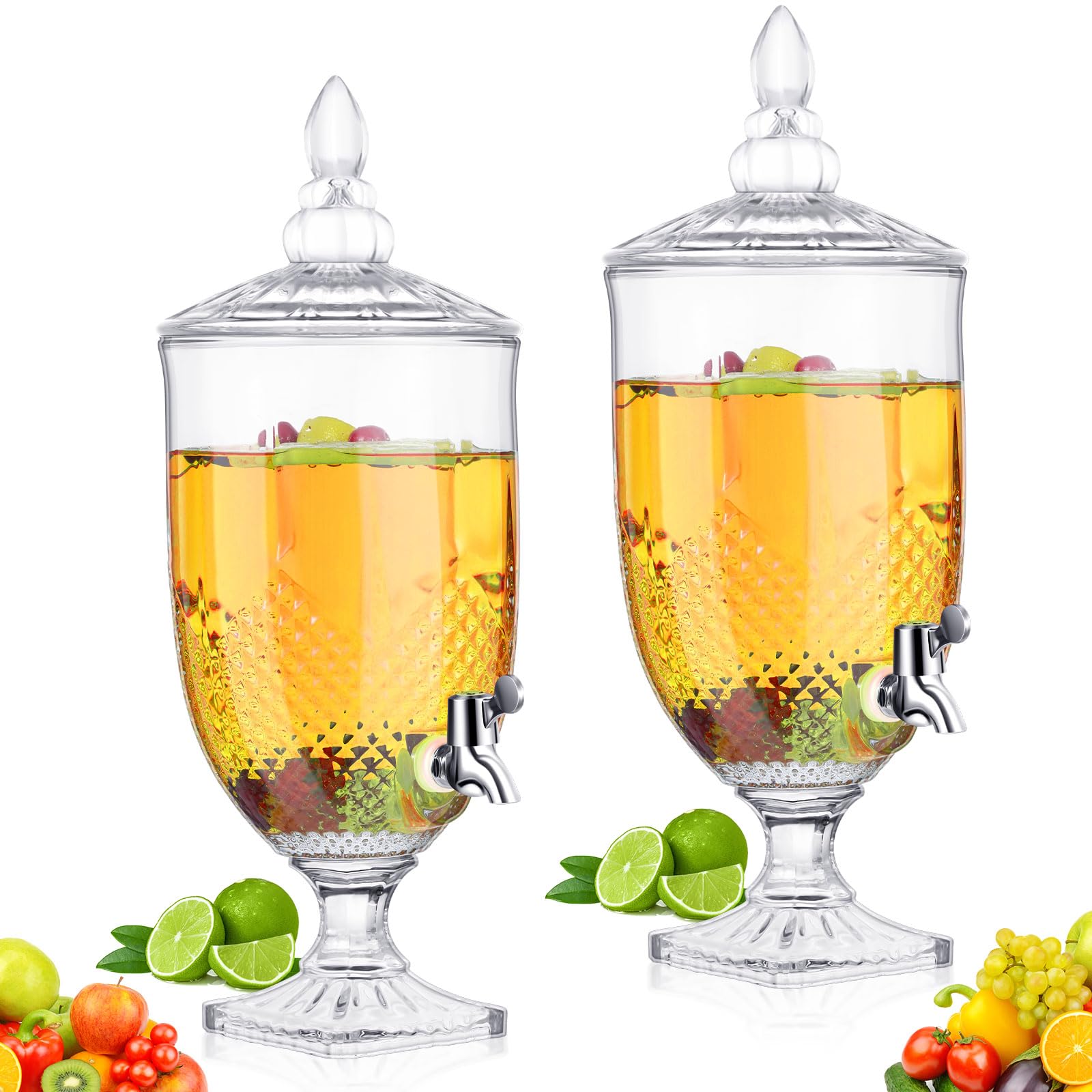 Bokon 2-Pack Glass Drink Dispensers with Stand & Spigot - Crystal Clear Beverage Server for Juice, Tea, Lemonade - Perfect for Weddings, Parties, BBQs & Outdoor Events