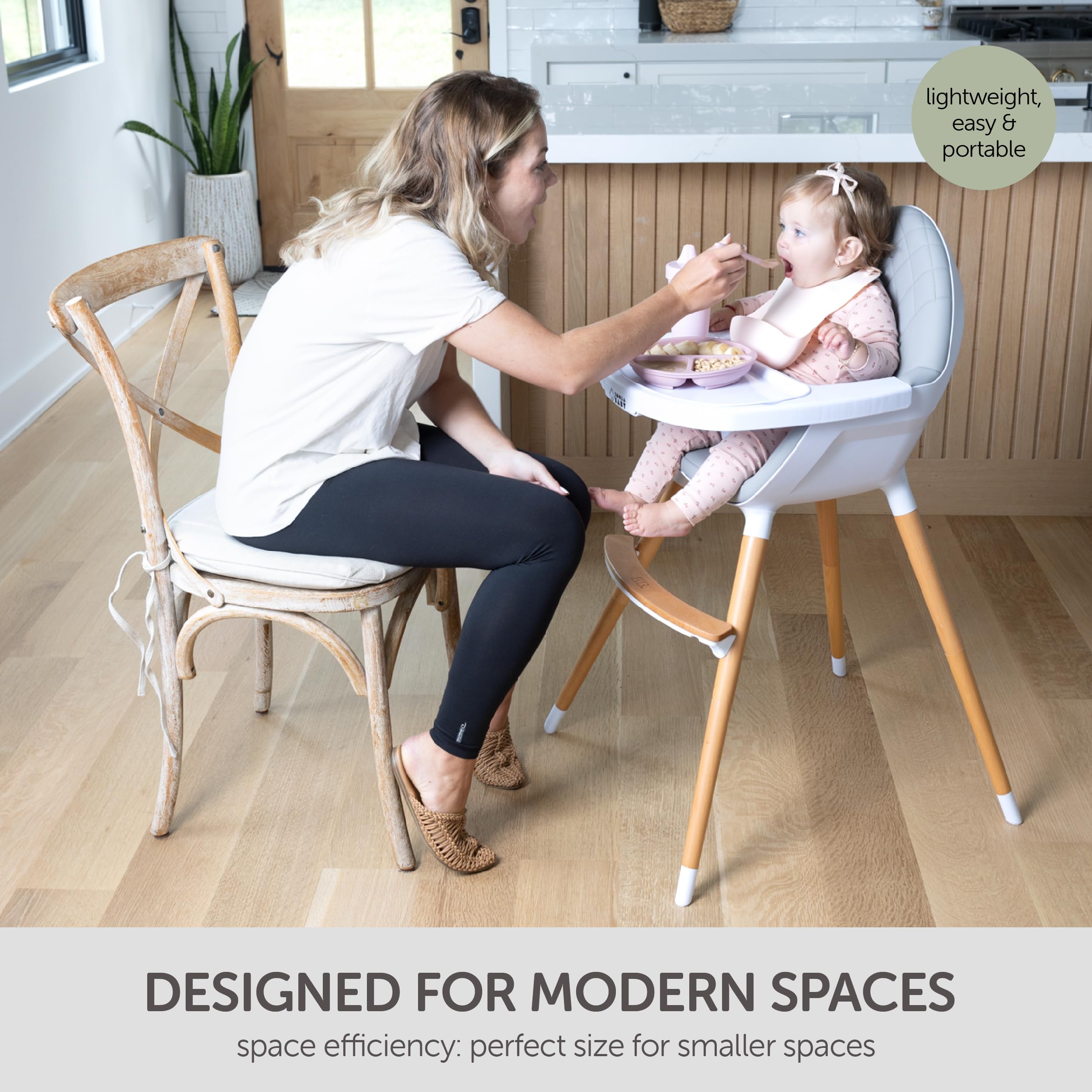 KoolaBaby Convertible Wooden High Chair for Babies & Toddlers - Adjustable Height, Dishwasher Safe Tray - Wooden Feeding & Dining Chair Converts to Booster Seat - Perfect for Home, Kitchen & Restaurant Use