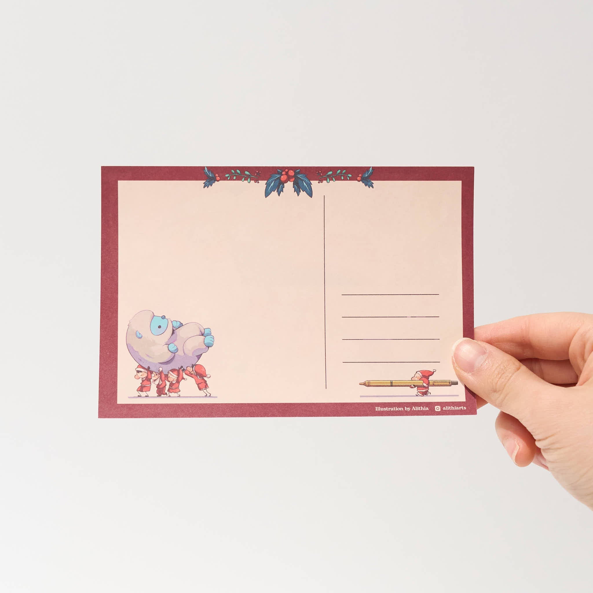 Santa’s Workshop Christmas Postcard by Alithia | Holiday Greeting Card for Friends & Family | Perfect for Festive Season Mailings & Scrapbooking