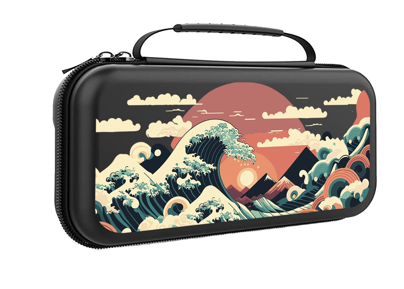 Premium Nintendo Switch Case for OLED/Lite - Japanese Wave Design Protective Hard Shell with 20 Game Cartridge Slots | Travel-Friendly Gaming Accessory for Commuting, Vacations & Home Storage