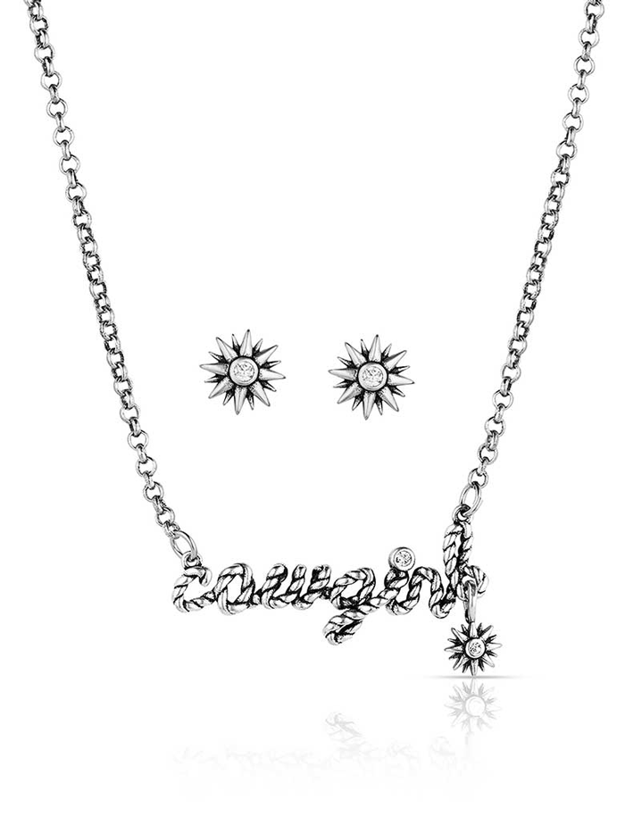 Montana Silversmiths CSTJS5841 Women's Western Cowgirl Jewelry Set - Sterling Silver Necklace & Earrings for Rodeo, Country Music Festivals & Cowgirl Fashion