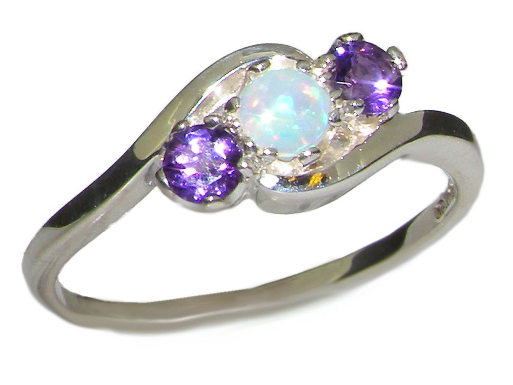925 Sterling Silver Women's Engagement Ring with Natural Opal & Amethyst - Elegant Jewelry for Weddings, Anniversaries & Special Occasions