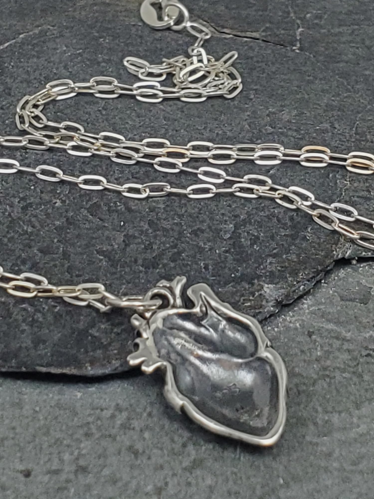 Sterling Silver Anatomical Human Heart Pendant Necklace - 18