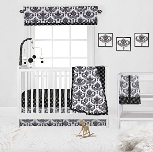 Bacati Classic Damask White & Black 10-Piece Crib Bedding Set with 2 Crib Sheets - 100% Cotton Baby Nursery Set for Boys & Girls - Perfect for Newborns, Infants & Toddlers (Bumper Pad Not Included)