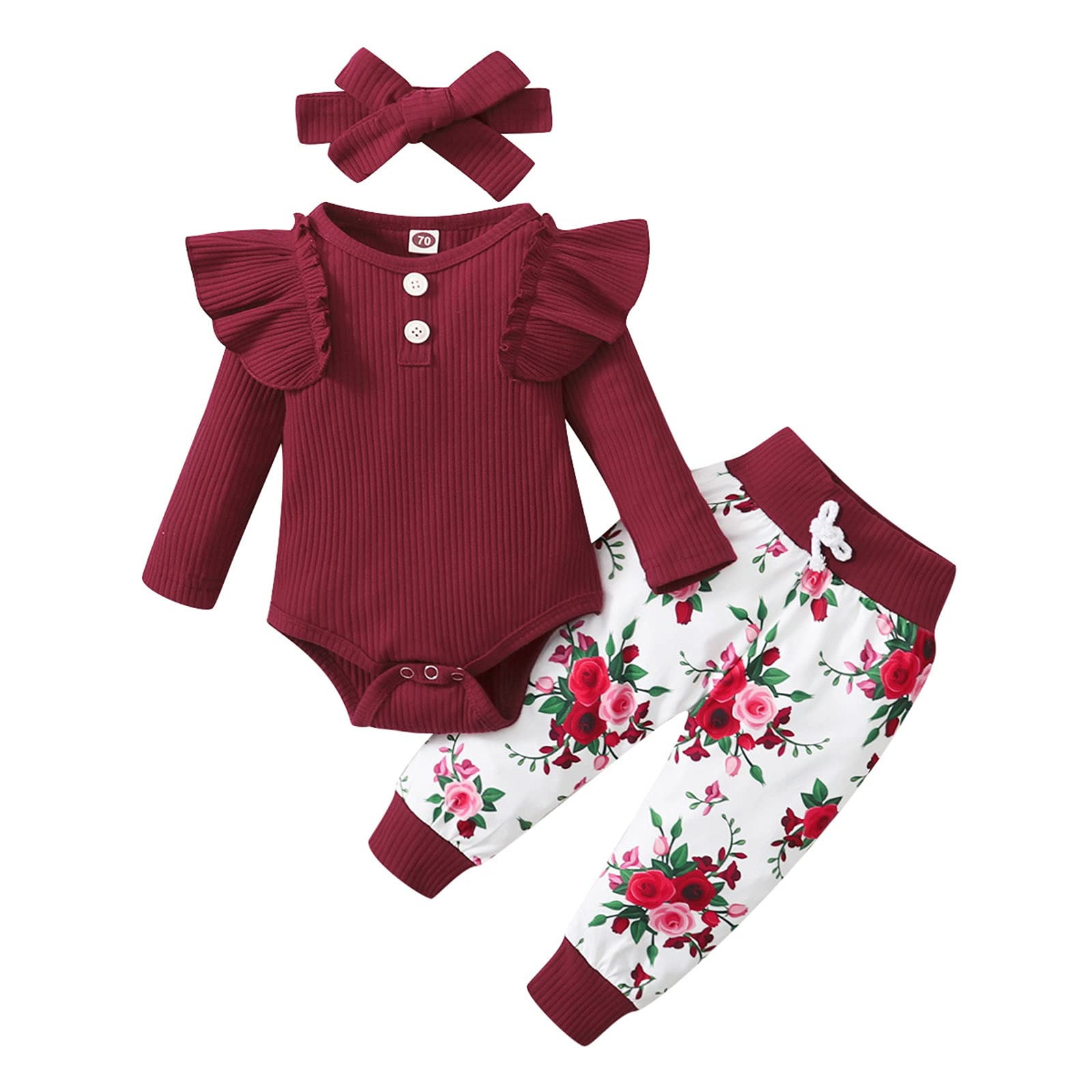 Newborn Baby Girl Clothes - Soft Long Sleeve Ruffled Romper Bodysuit & Leggings Set | Cute Infant Outfit for Photos, Parties & Everyday Wear