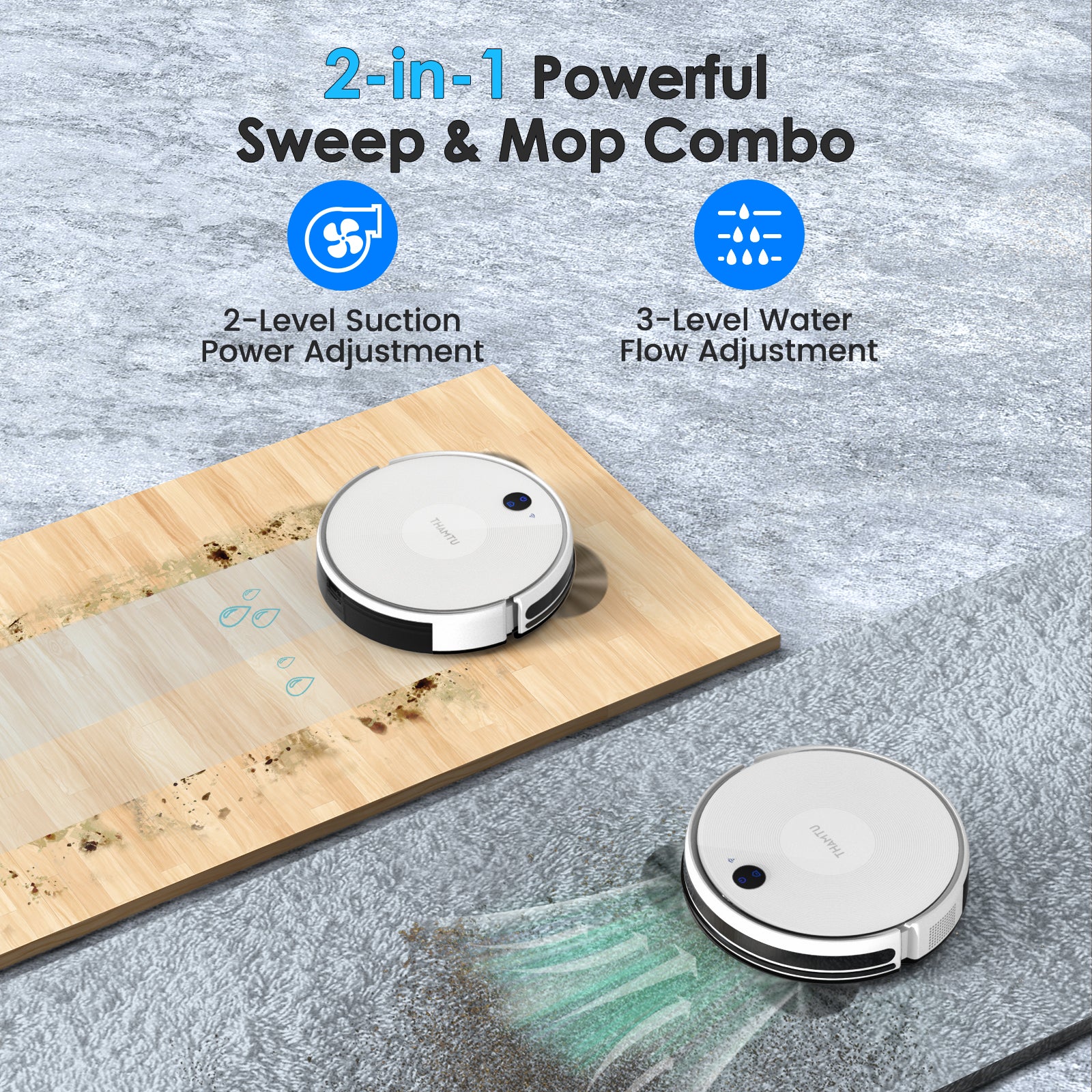 Thamtu Robot Vacuum and Mop Combo with Smart Navigation & Strong Suction - Alexa Compatible, Remote Control - Perfect for Hardwood Floors & Pet Hair Cleaning