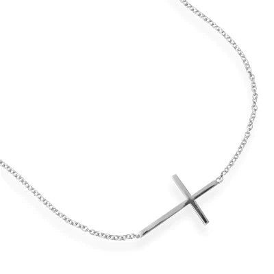 Sterling Silver Sideways Cross Bracelet for Women - Dainty Adjustable Chain Bracelet with Religious Cross Charm - Perfect for Everyday Wear, Gifts & Faith Jewelry