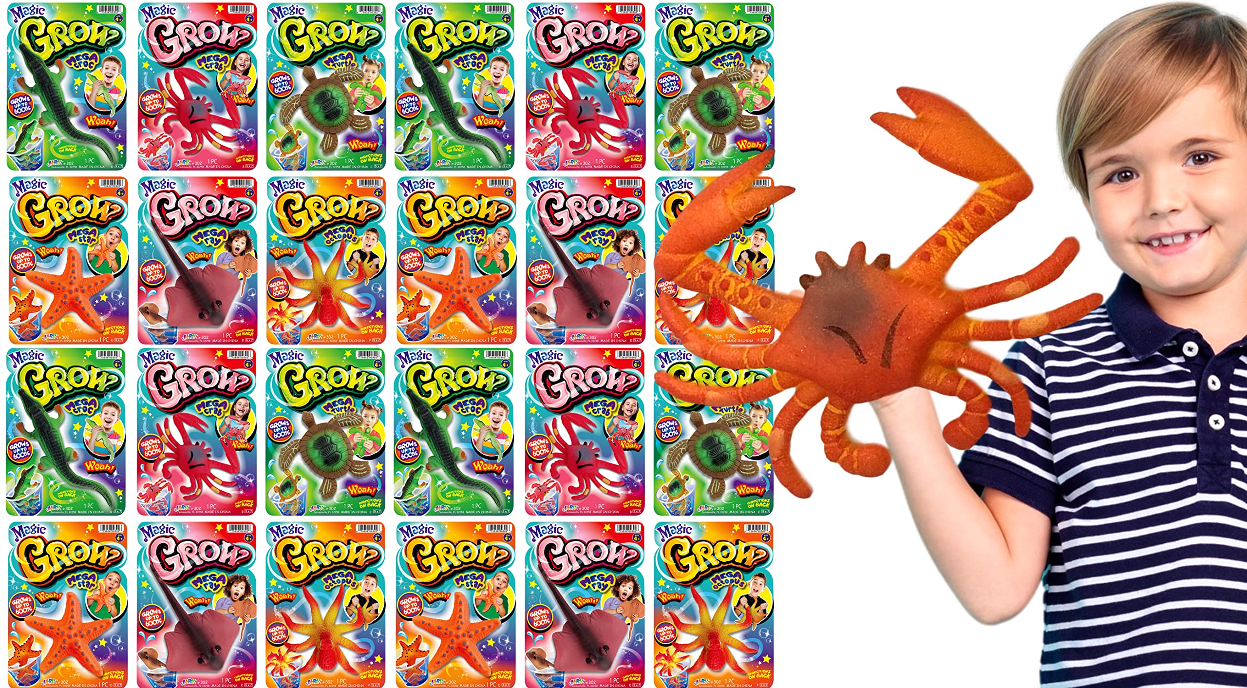 JA-RU Magic Grow Water Growing Toys (24 Pack) - Jumbo Expanding Sea Creatures for Kids, Ocean Themed Party Favors & Easter Basket Stuffers - Fun STEM Learning & Sensory Play for Bath Time, Pool Parties & Classroom Activities