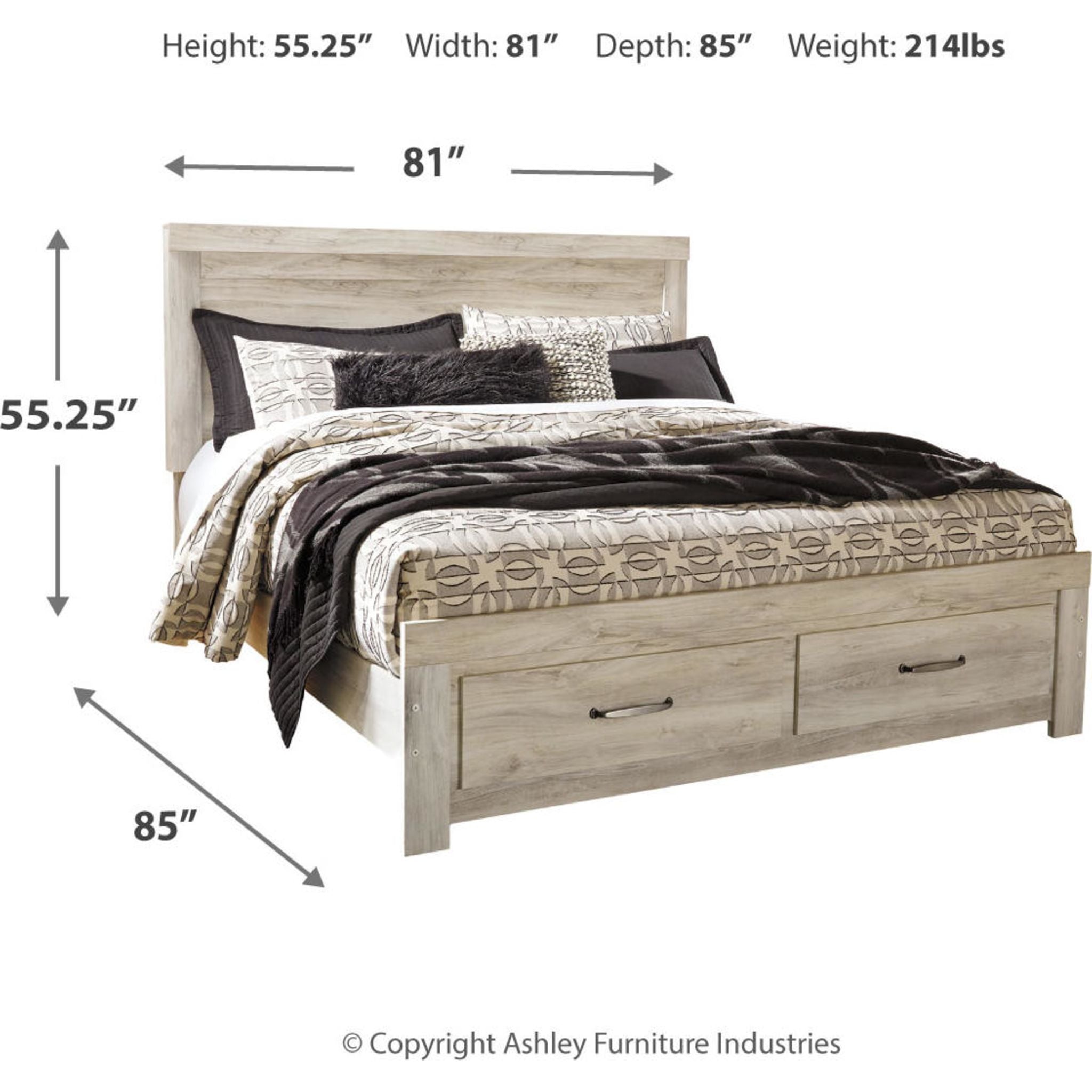 Bellaby 6-Piece King Size Storage Bedroom Set in Whitewash Finish - Perfect for Master Bedrooms and Spacious Guest Rooms