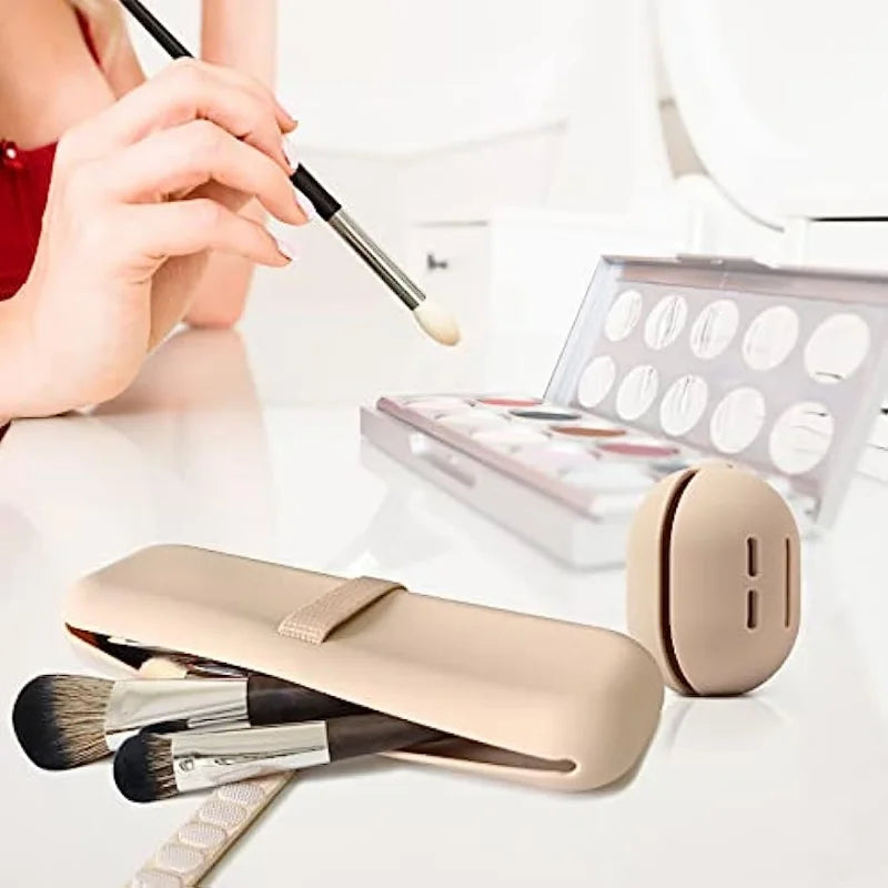 Portable Travel Makeup Brush Holder - Compact & Leak-Proof Cosmetic Brush Organizer for On-The-Go Beauty Essentials | Perfect for Airplane, Gym Bag & Vacation Trips