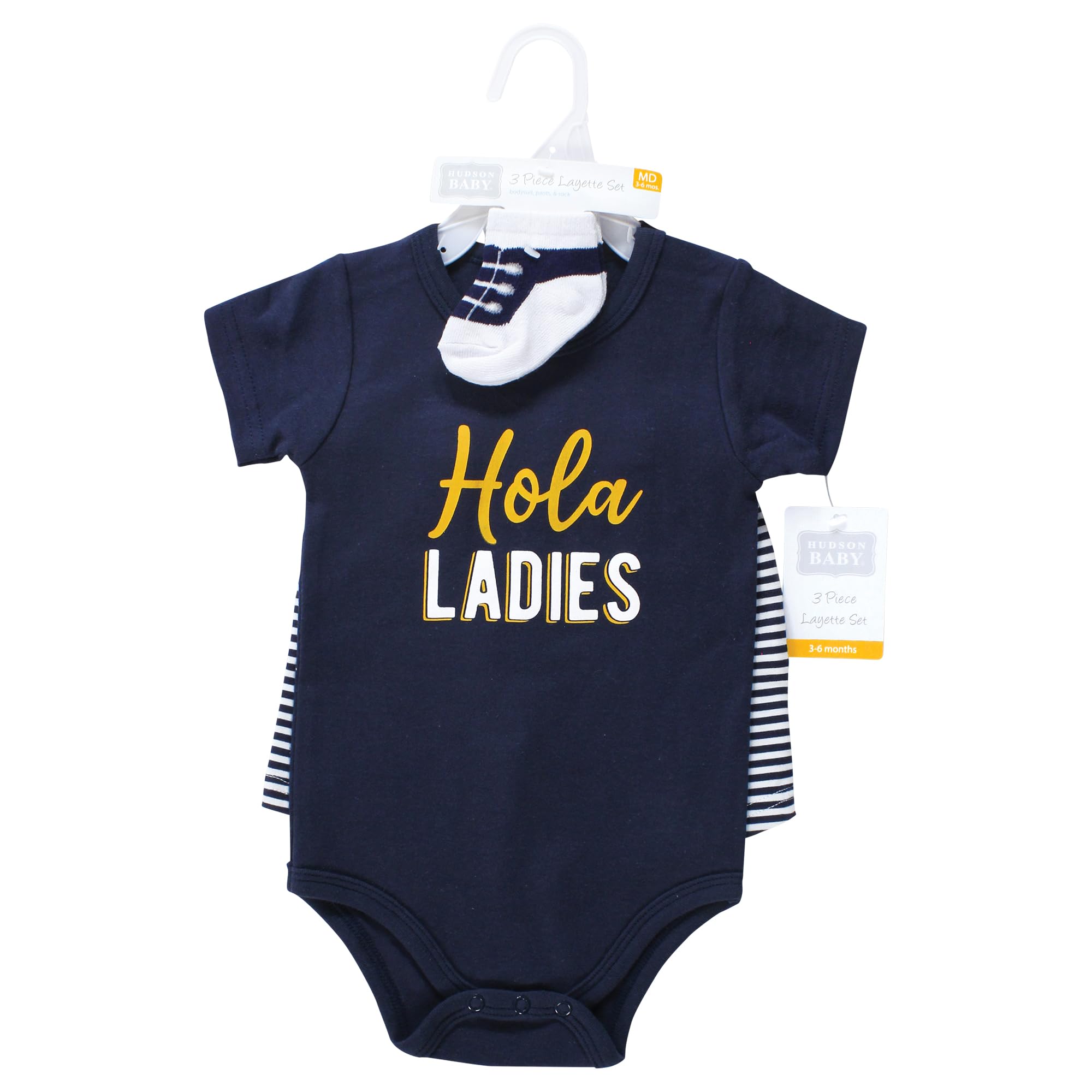 Hudson Baby Unisex Bodysuit Outfit Set - Short Sleeve Romper & Socks - 
