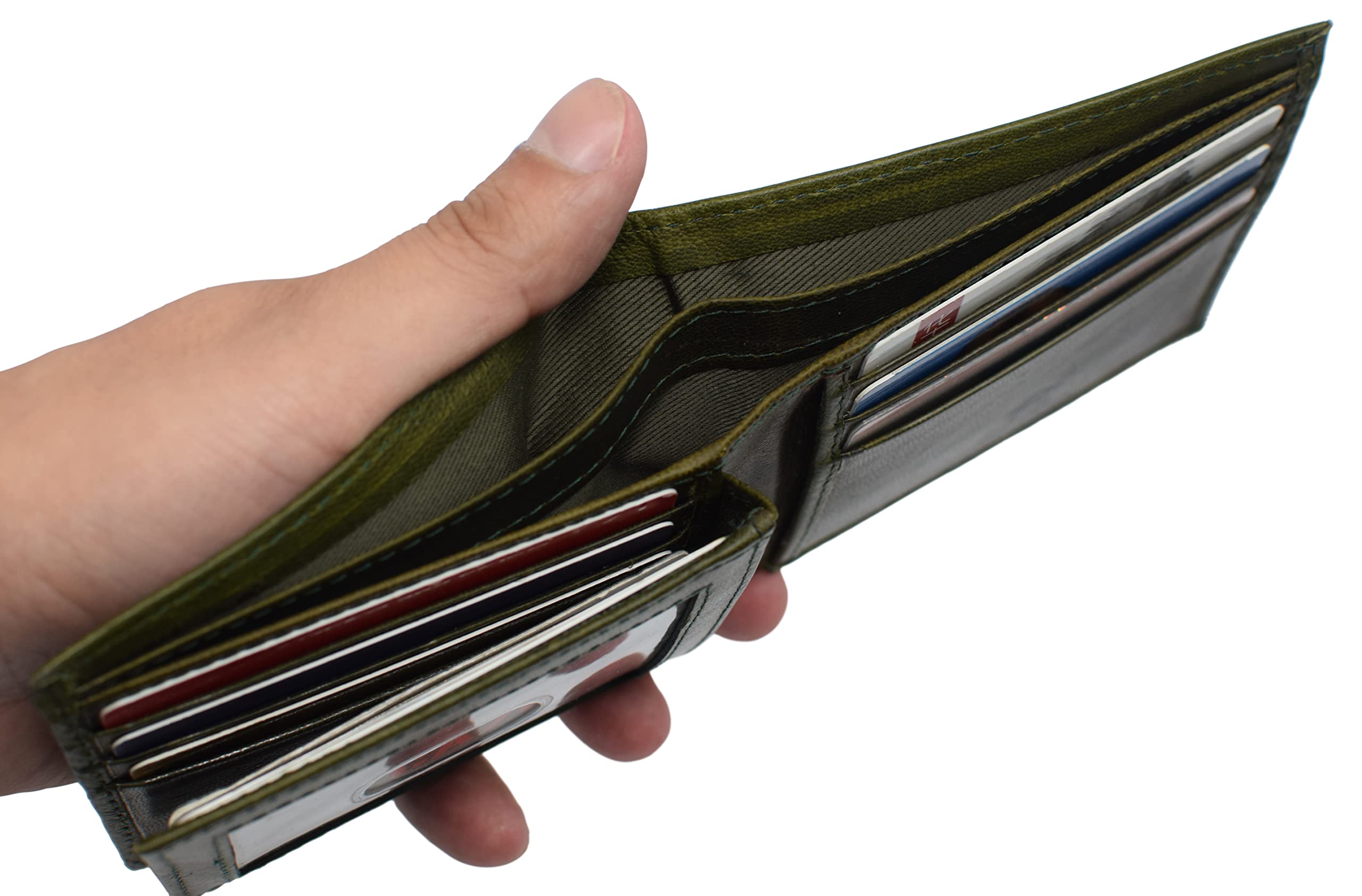Slim RFID Blocking Wallet for Men - Genuine Cowhide Leather Front Pocket Bifold Wallet (Green) | Secure & Compact Card Holder for Everyday Use, Travel & Business