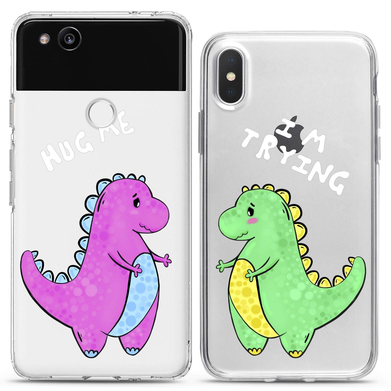 Funny Dinosaur Couple Phone Cases for iPhone 16/15/14/13/12/11 Pro Max/Mini/Xs/X/6s/8 Plus/7/Xr/10/SE/5 - Cute T-Rex Friends Slim Clear Flexible Cover - Perfect Gift for Couples, Best Friends & Dinosaur Lovers