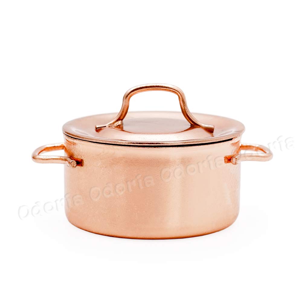 Odoria 1/12 Scale Miniature Copper Pot Set - Realistic Dollhouse Kitchen Accessories for Miniature Cooking & Baking Scenes
