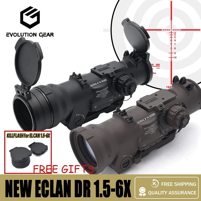 Tactical Rifle Scope DR1.5 6x Fixed Dual FOV Milspec Red Dot Sight with Killflash - Hunting & Shooting Accessories for Outdoor Sports, Tactical Missions, and Target Practice