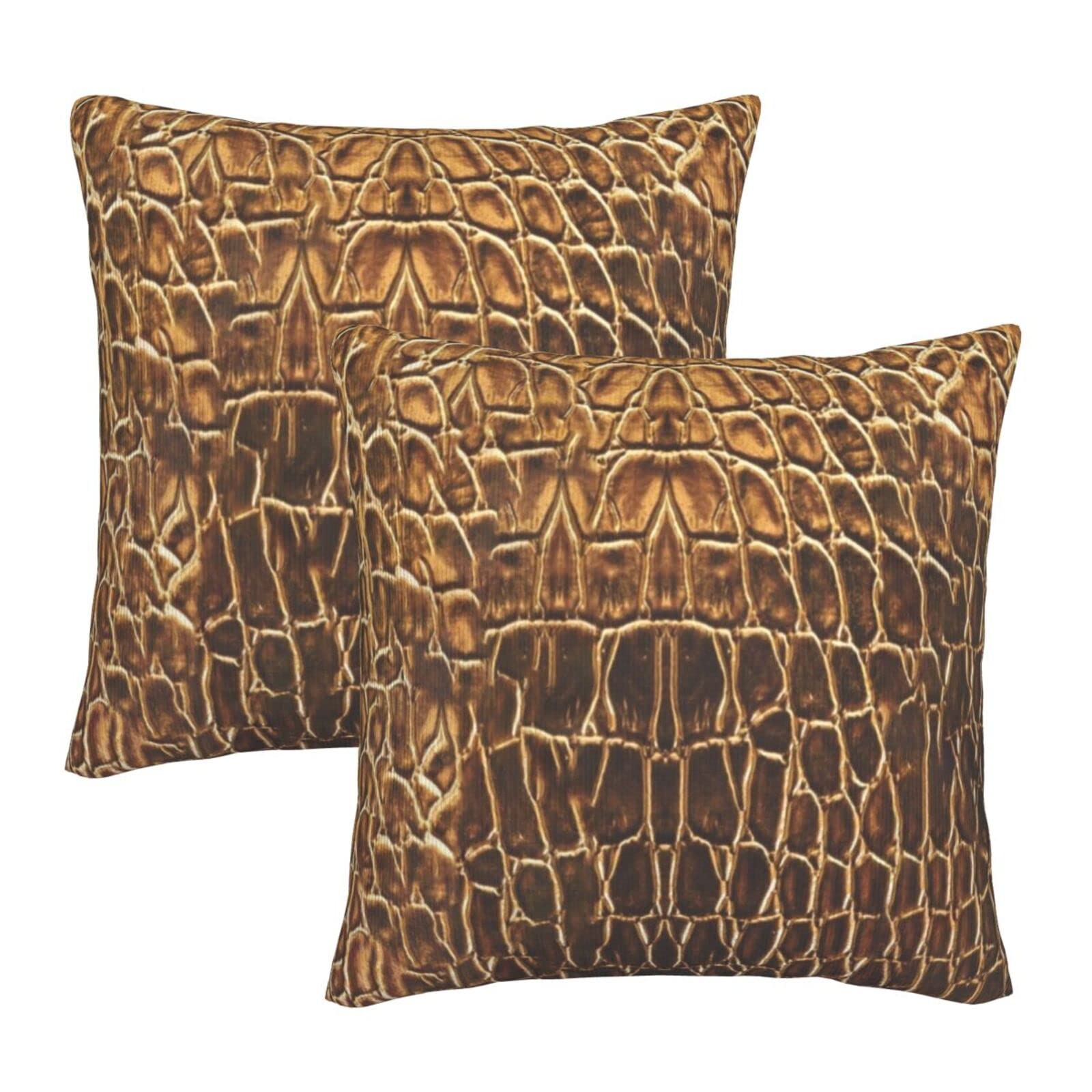 2 Pack Light Brown Alligator Skin Print Velvet Throw Pillow Covers 18x18 Inch - Soft Decorative Cushion Covers for Sofa, Bed, Couch & Car - Perfect for Living Room, Bedroom & Home Decor