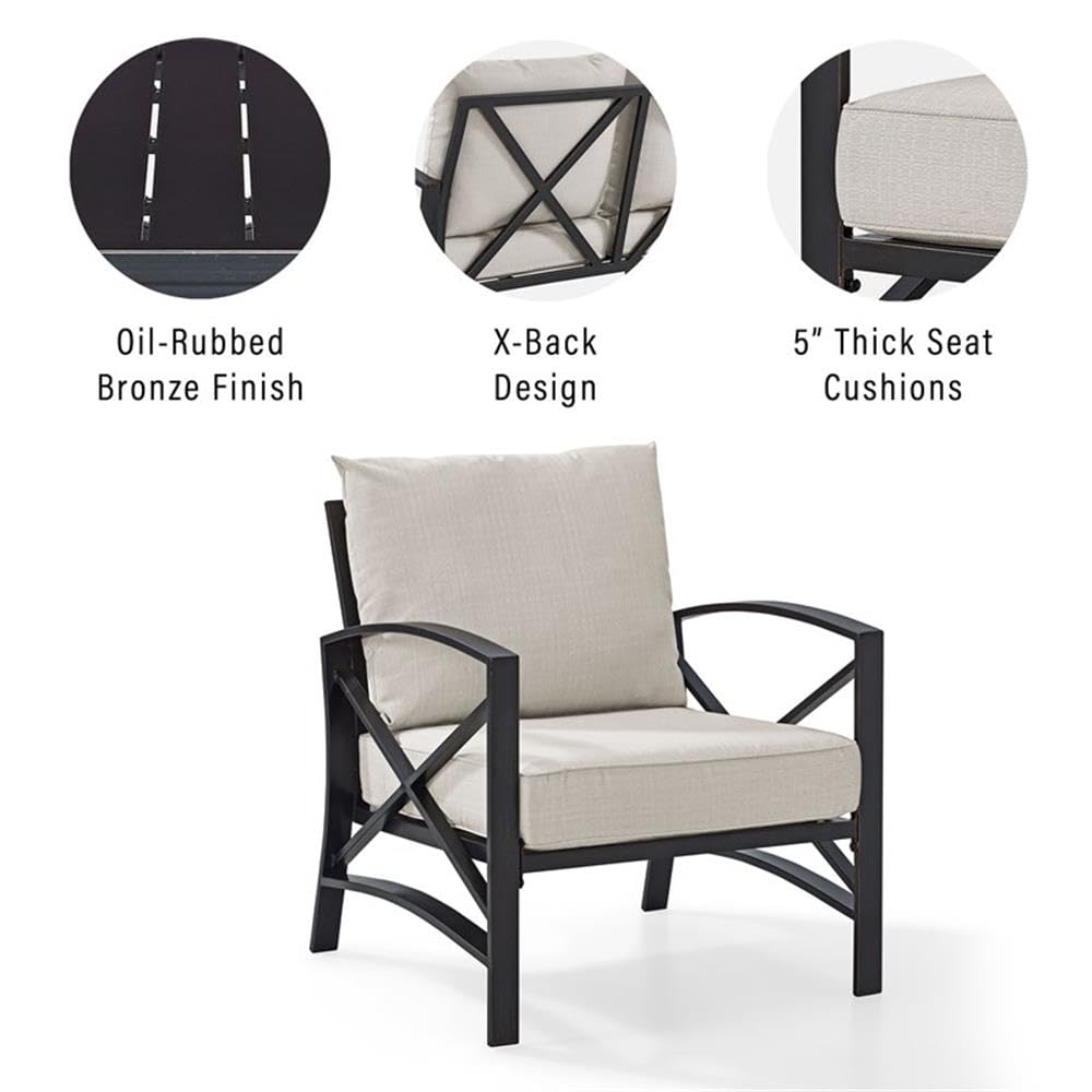 Oil Rubbed Bronze Metal and Oatmeal Fabric Patio Arm Chair - Outdoor Lounge Seating for Garden, Deck, and Poolside Relaxation