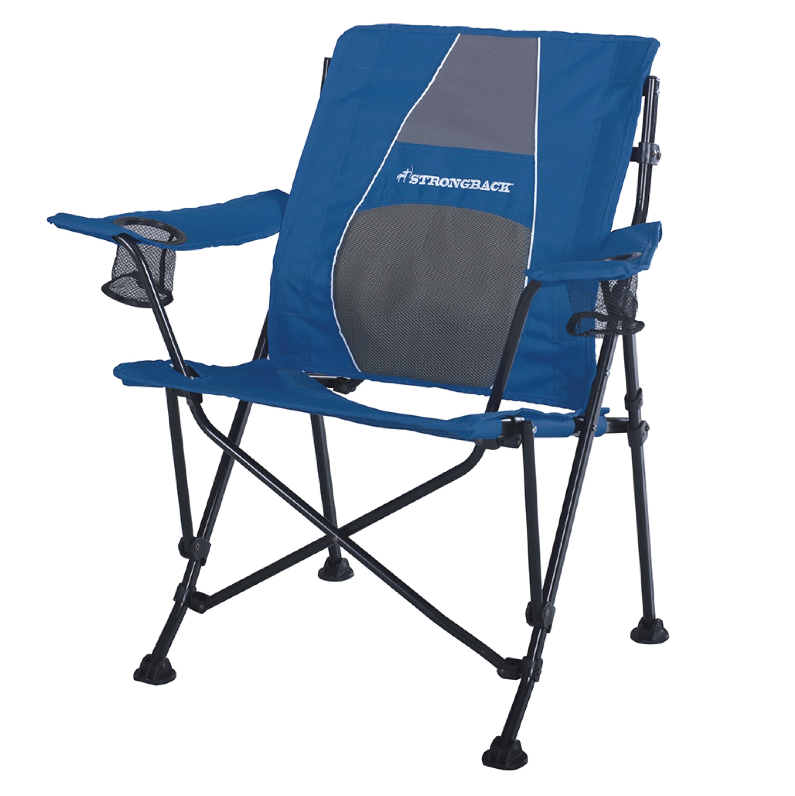 STRONGBACK Heavy Duty Camping Chair with Lumbar Support - Portable Folding Backpack Chair for Outdoor Adventures - Perfect for Camping, Hiking, Beach & Backyard Use - Navy Blue