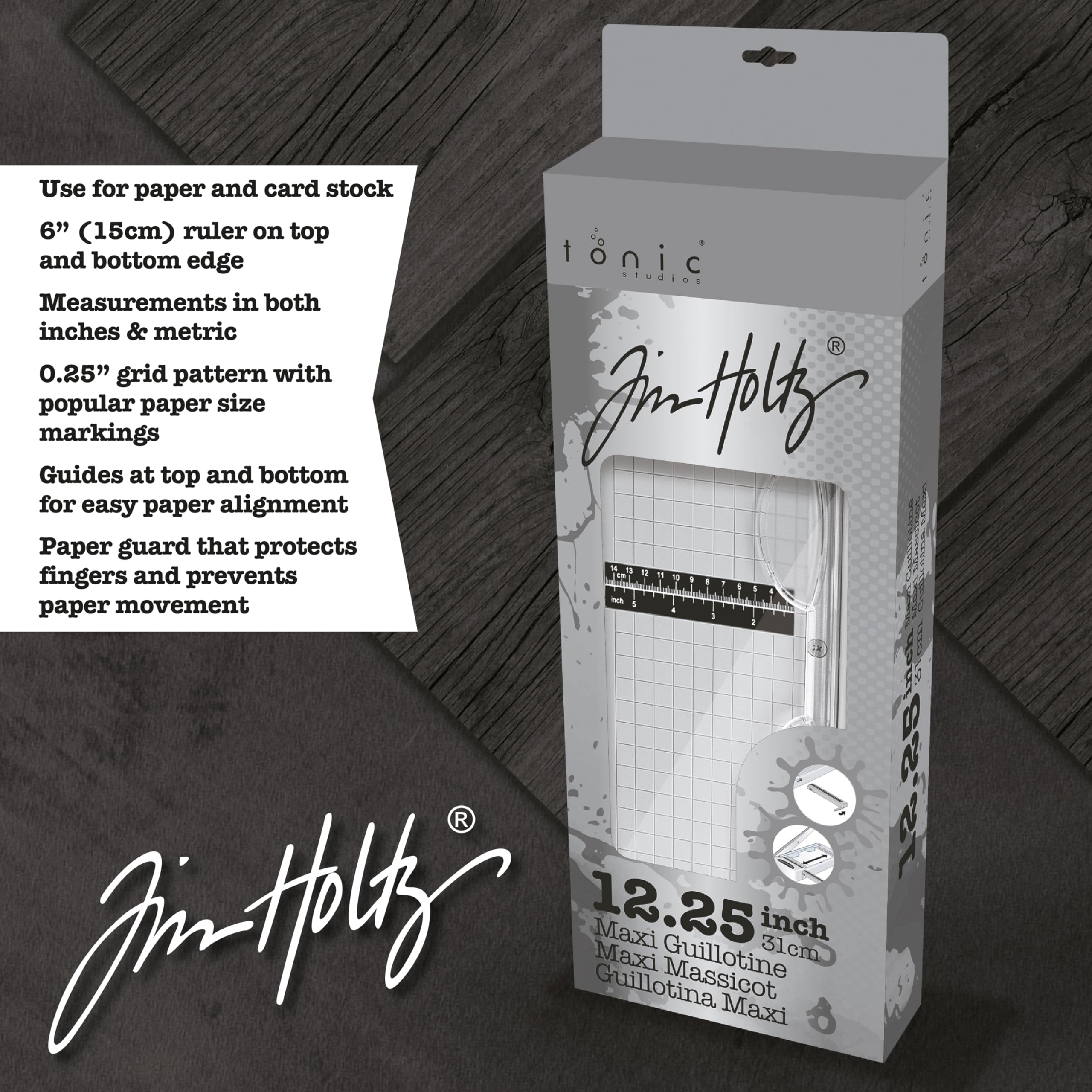 Tim Holtz Maxi Guillotine Paper Trimmer - 12.25 Inch Heavy Duty Paper Cutter for Scrapbooking, Vinyl, Cardstock & Craft Projects - Extendable Ruler with Grid Lines - Perfect for DIY Cards, Scrapbook Pages & Home Office Use