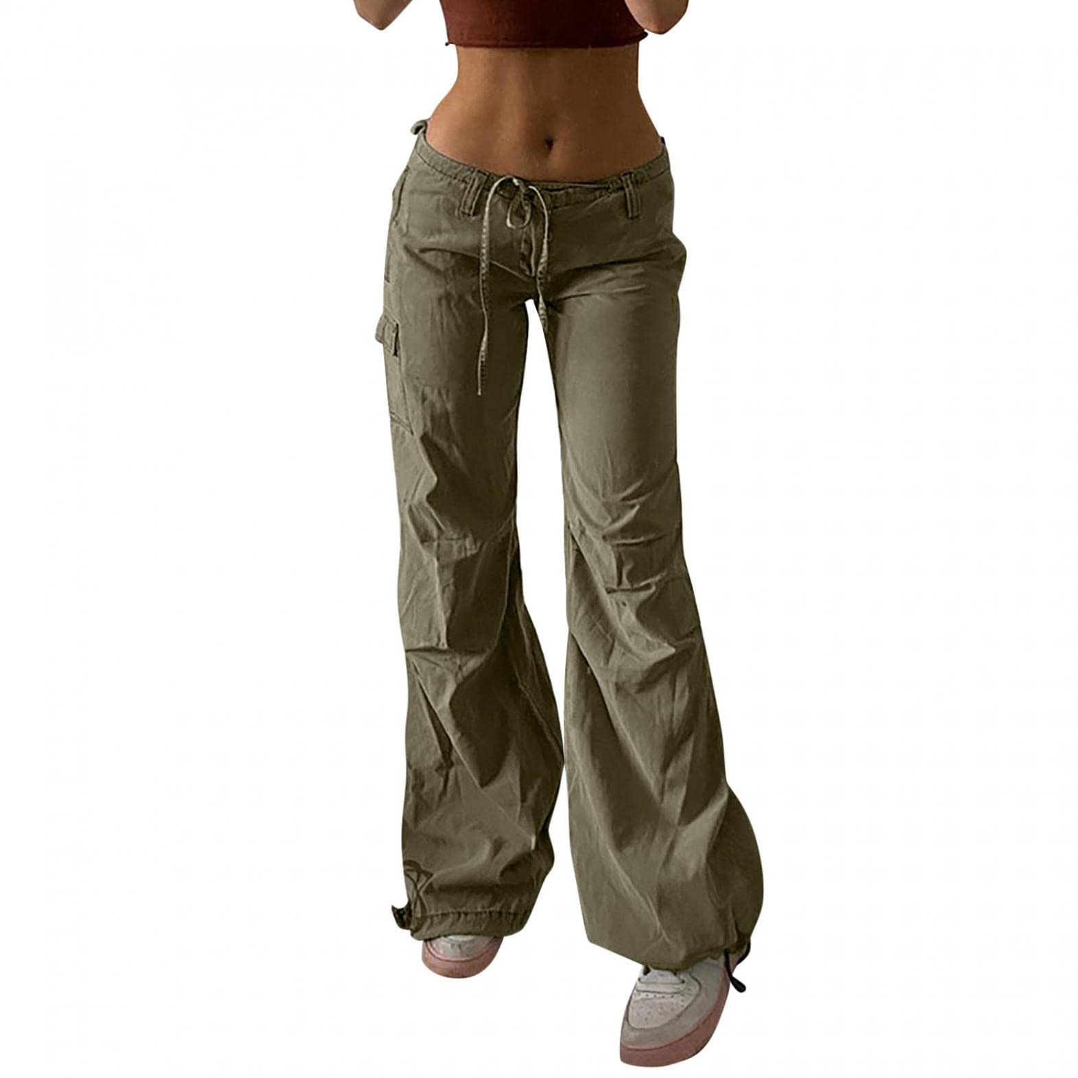 Zpervoba Women's Cargo Pants - Baggy Y2K Hippie Joggers with Multiple Pockets, Low Waist Cinch Design, Harajuku Streetwear for Casual Wear, Outdoor Activities & Festival Fashion
