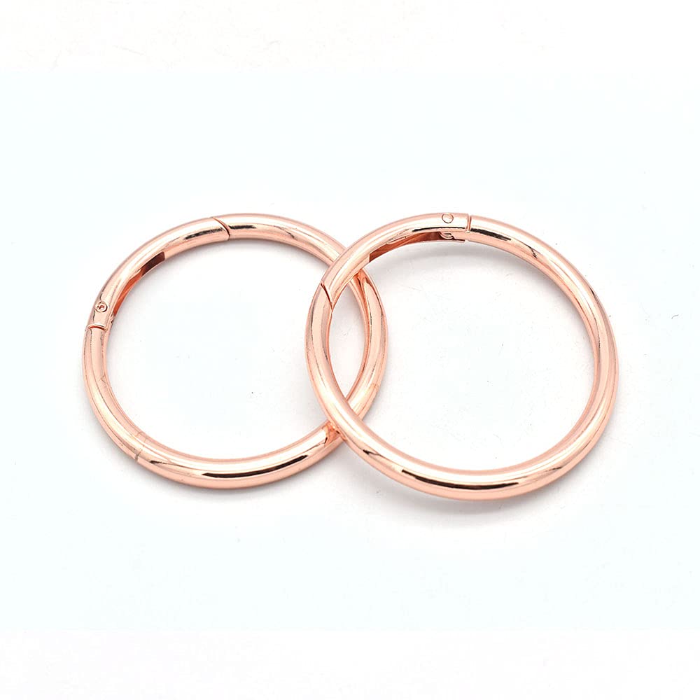 Rose Gold Metal Spring Snap Hook Rings (2pcs) - Durable Round Gate O Rings for Purses, Handbags, Wallets & DIY Crafts - Perfect for Bag Closures, Keychains & Jewelry Making