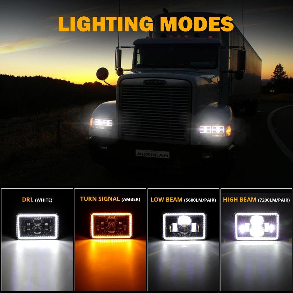 4x6 LED Headlights High/Low Beam with DRL & Turn Signal - DOT Approved - Compatible with Peterbilt, Kenworth, Freightliner Trucks - Perfect for Night Driving & Enhanced Road Safety