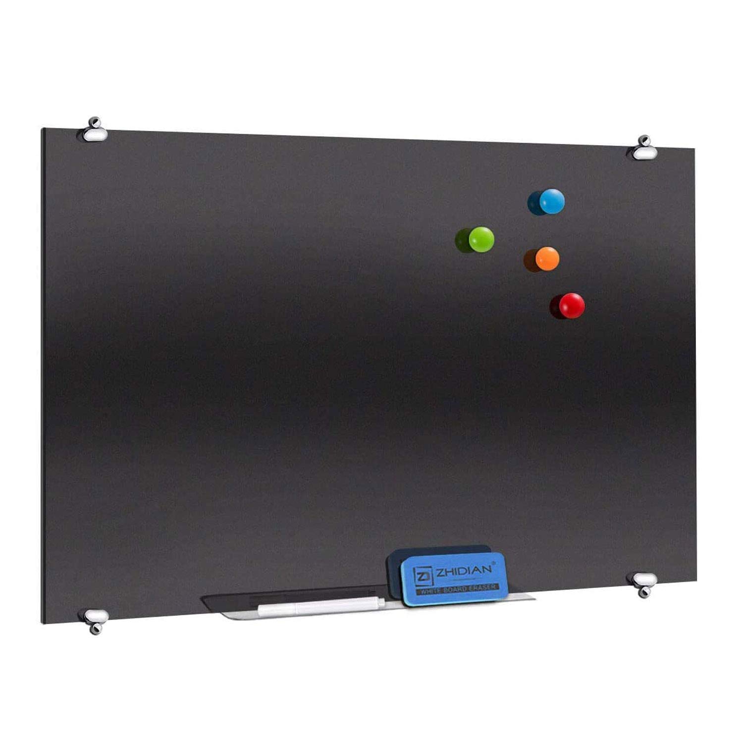 Premium Black Glass Dry Erase Board 7x3 Feet - Magnetic Glass Whiteboard with Black Surface for Office, Classroom or Home Wall (86