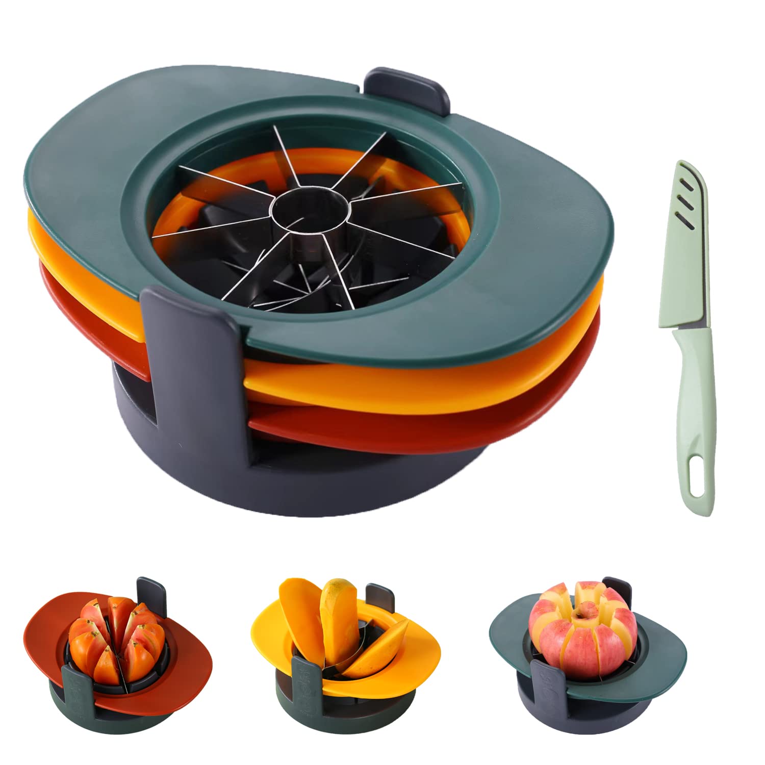 4-in-1 Fruit & Vegetable Cutter - Mango Corer Slicer, Apple Corer, Tomato Wedger with Bonus Knife | Easy Kitchen Tool for Smoothies, Salads & Meal Prep | Perfect for Home Chefs & Healthy Eating