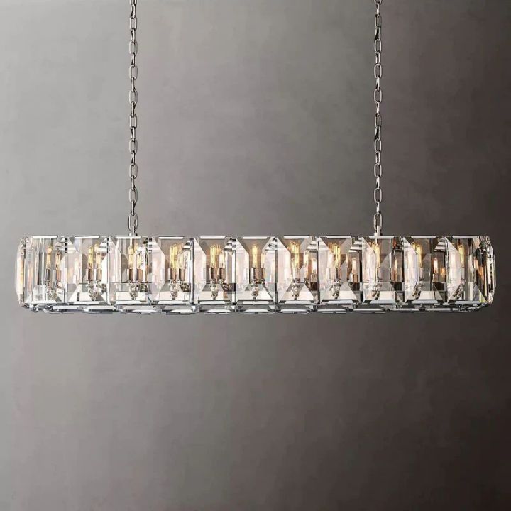 Aubrey Crystal Rectangular Chandelier - 74 Inch Modern Luxury Ceiling Light Fixture for Dining Room, Living Room & Bedroom