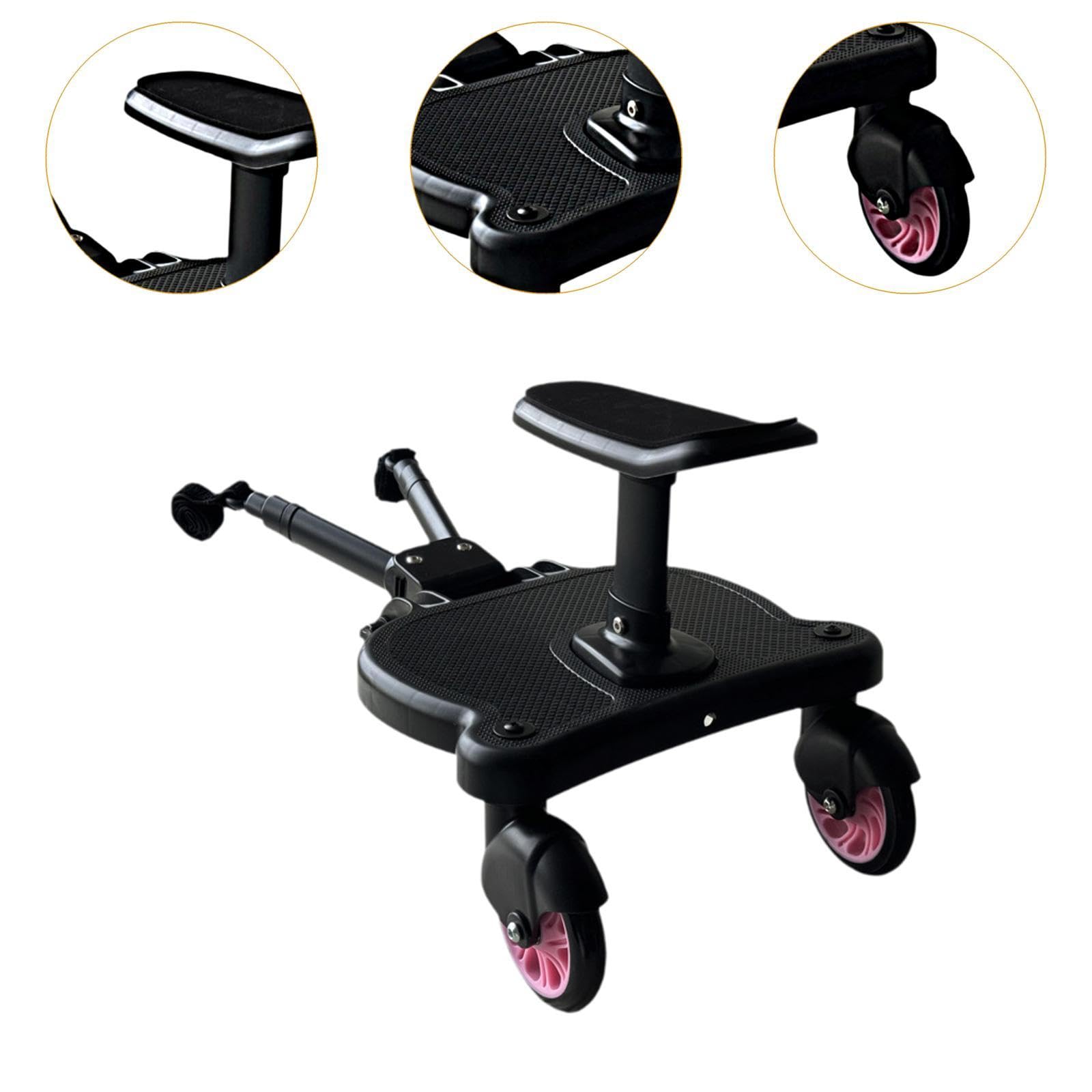 Qialexicon Universal Stroller Board Attachment with Pink Wheels - Ride-On Jogger Board for Toddlers, Kids & Parents - Perfect for Running Errands, Shopping & Outdoor Adventures