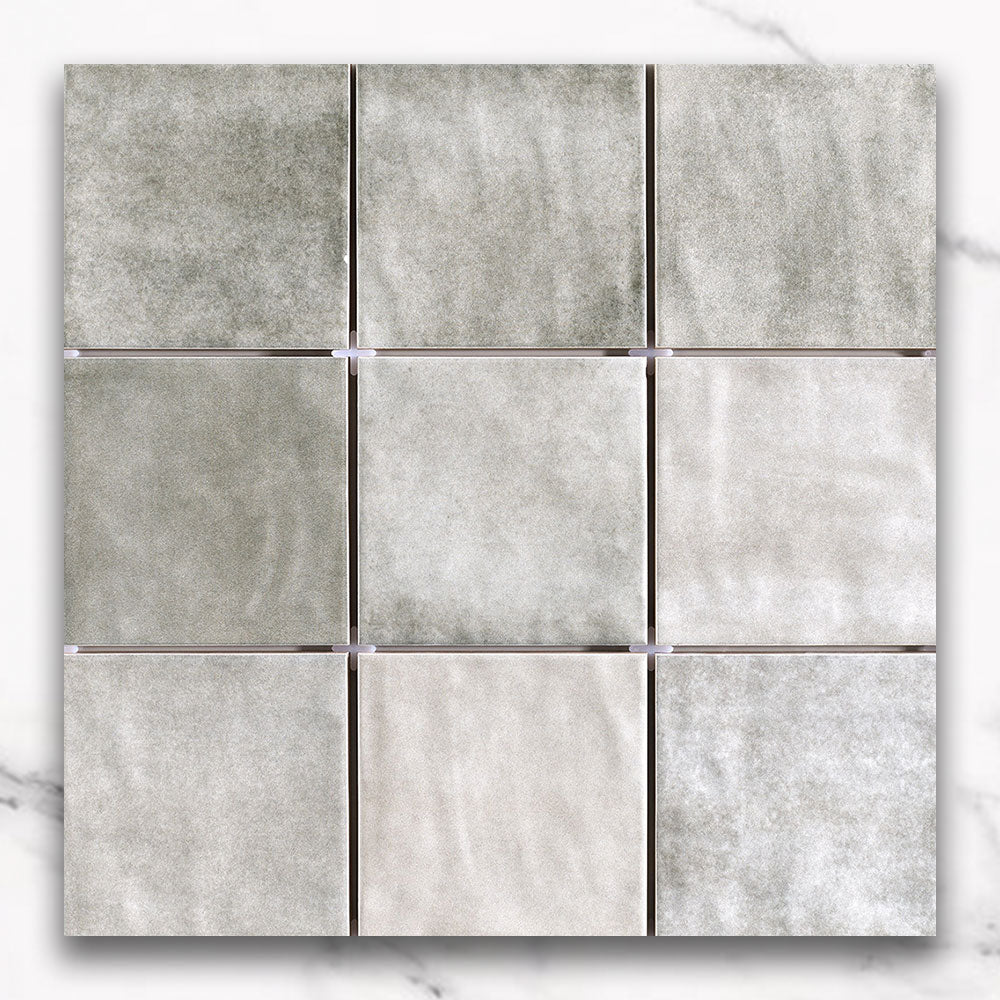 Premium Marrakesh Ash Grey 120x120mm Zellige Matte Square Tile - Perfect for Kitchen Backsplash, Bathroom Walls & Mediterranean Style Home Decor