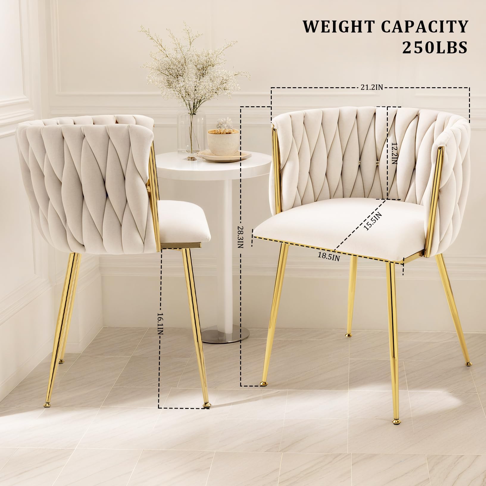 Luxury Velvet Dining Chairs Set of 2 - Modern Accent Chairs with Gold Metal Legs & Woven Upholstery for Living Room, Bedroom, Kitchen - Perfect for Home Decor, Dinner Parties & Cozy Seating