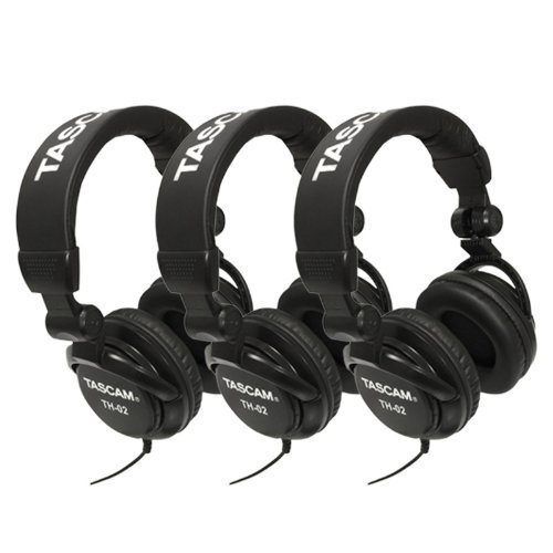 Tascam TH-02 Professional Closed-Back Studio Monitor Headphones 3-Pack (Black) - Perfect for Recording, Mixing & Podcasting