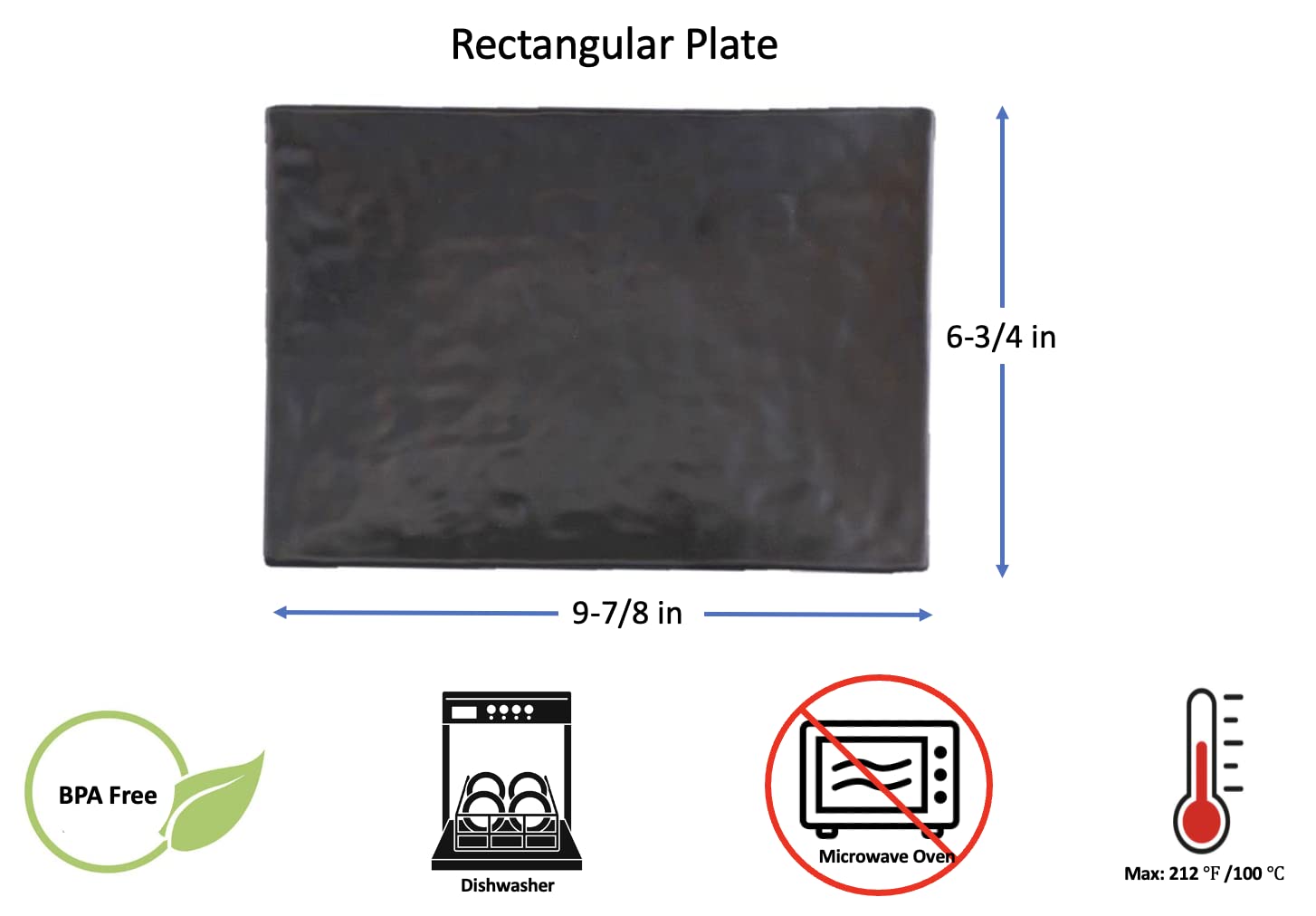 Premium Black Melamine Rectangular Plates - 12-Pack 9.875