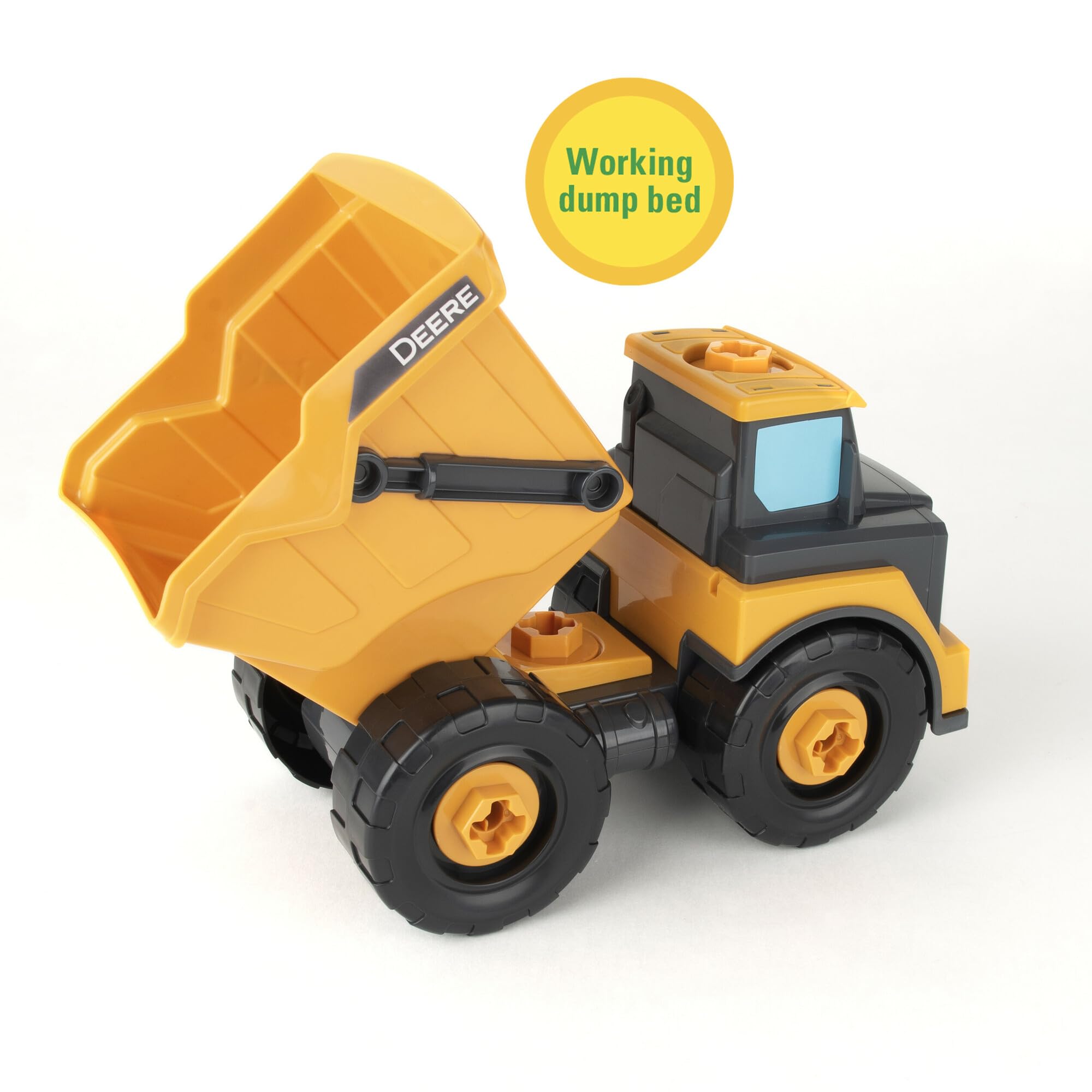 Build-A-Buddy John Deere Dump Truck Toy - STEM Building Take Apart Construction Truck with Toy Drill - AA Batteries Included - Yellow - Educational Toys for Kids Ages 18 Months+ - Perfect for Indoor Play and Learning