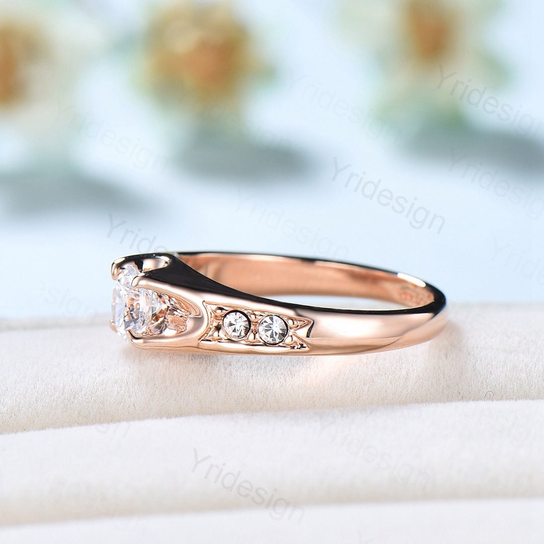 Elegant Moissanite Engagement Ring 14K Rose Gold, Art Deco Vintage Wedding Band, Promise Ring for Women, Bridal Jewelry Gift - Perfect for Proposals, Anniversaries & Special Occasions