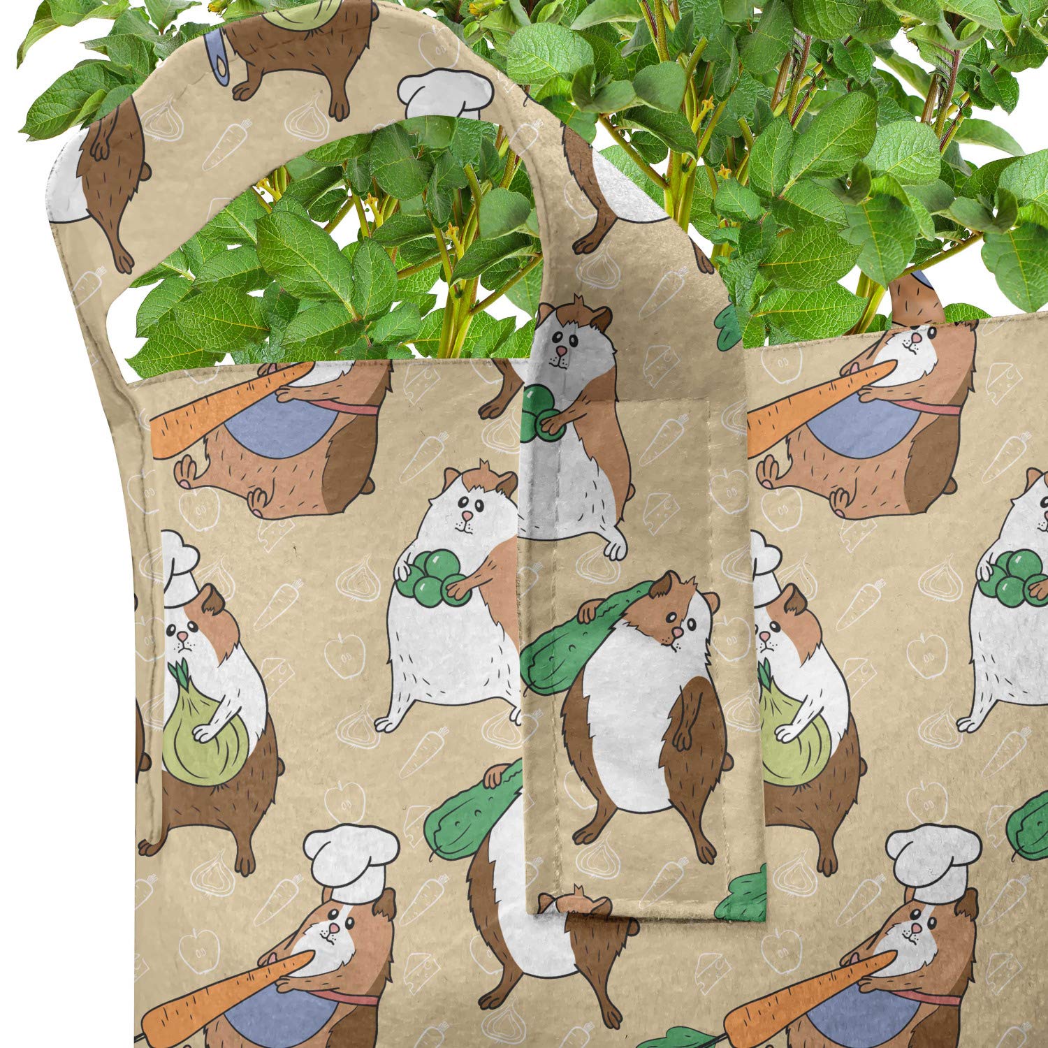 Lunarable 5-Pack Guinea Pig Grow Bags - Heavy Duty 7 Gallon Fabric Plant Pots with Handles, Chef Animals & Carrot Design, Multicolor - Perfect for Indoor/Outdoor Gardening, Vegetables, Herbs & Flowers