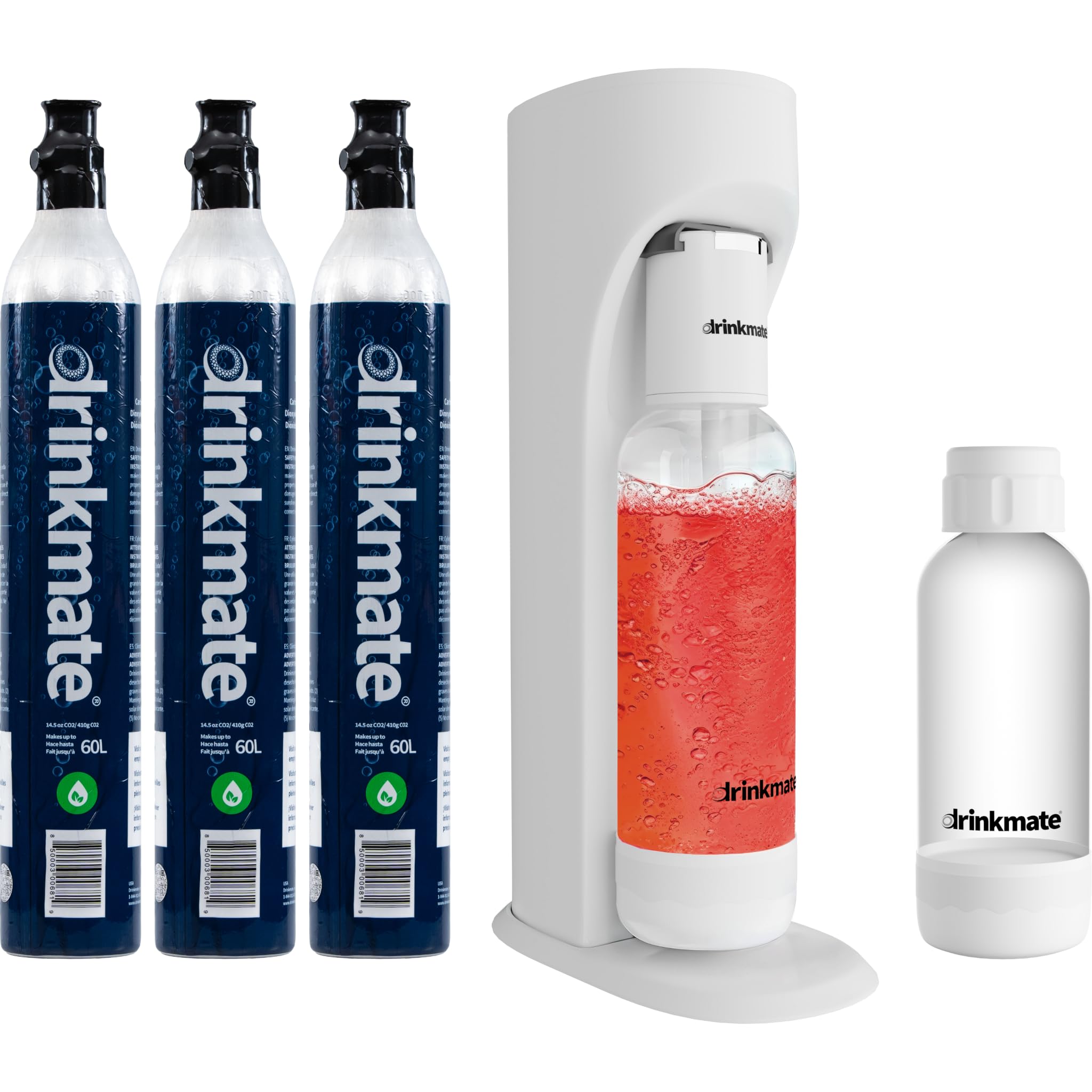 Drinkmate OmniFizz Sparkling Water & Soda Maker Machine - Carbonates Any Beverage with 3x60L CO2 Cylinders, 2 Carbonation Bottles & Fizz Infuser (Classic White) - Perfect for Home, Office & Party Use
