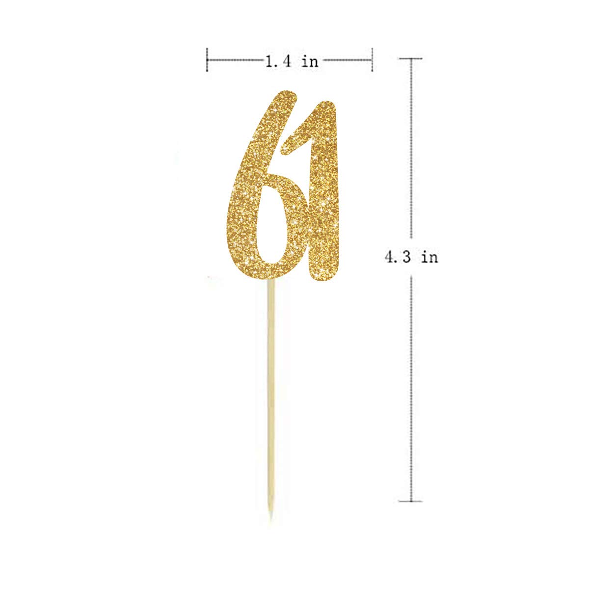 24-Pack Gold Glitter Number 61 Cupcake Toppers - Happy 61st Birthday Party Decorations for Anniversary Celebrations & Milestone Birthday Cakes
